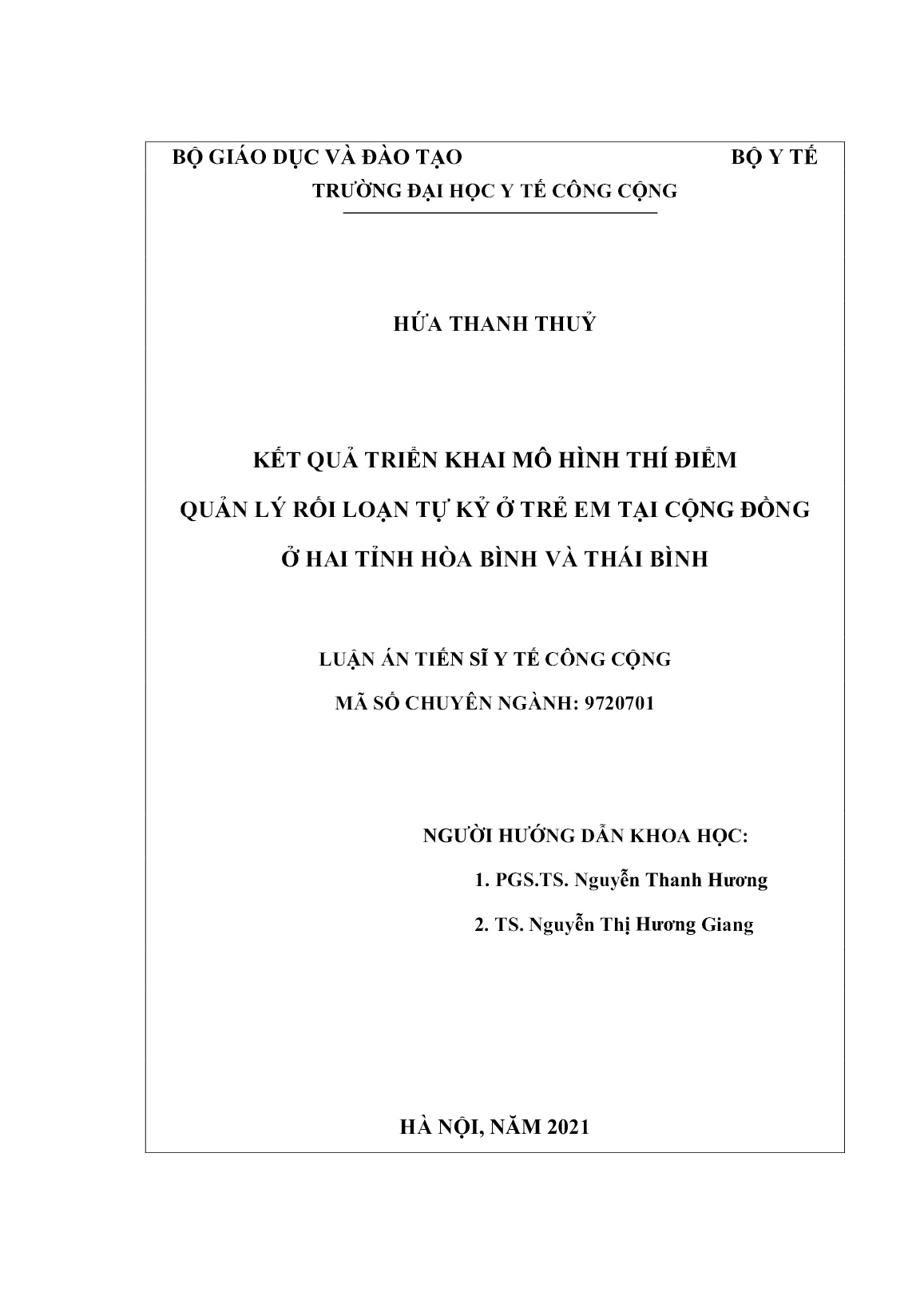 Luận án Kết quả triển khai mô hình thí điểm quản lý rối loạn tự kỷ ở trẻ em tại cộng đồng ở hai tỉnh Hòa Bình và Thái Bình trang 2