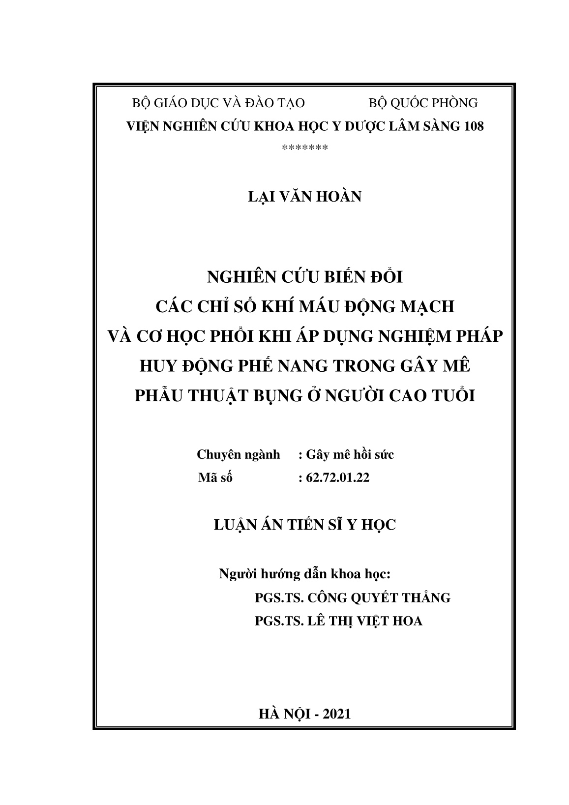 Luận án Nghiên cứu biến đổi các chỉ số khí máu động mạch và cơ học phổi khi áp dụng nghiệm pháp huy động phế nang trong gây mê phẫu thuật bụng ở người cao tuổi trang 2