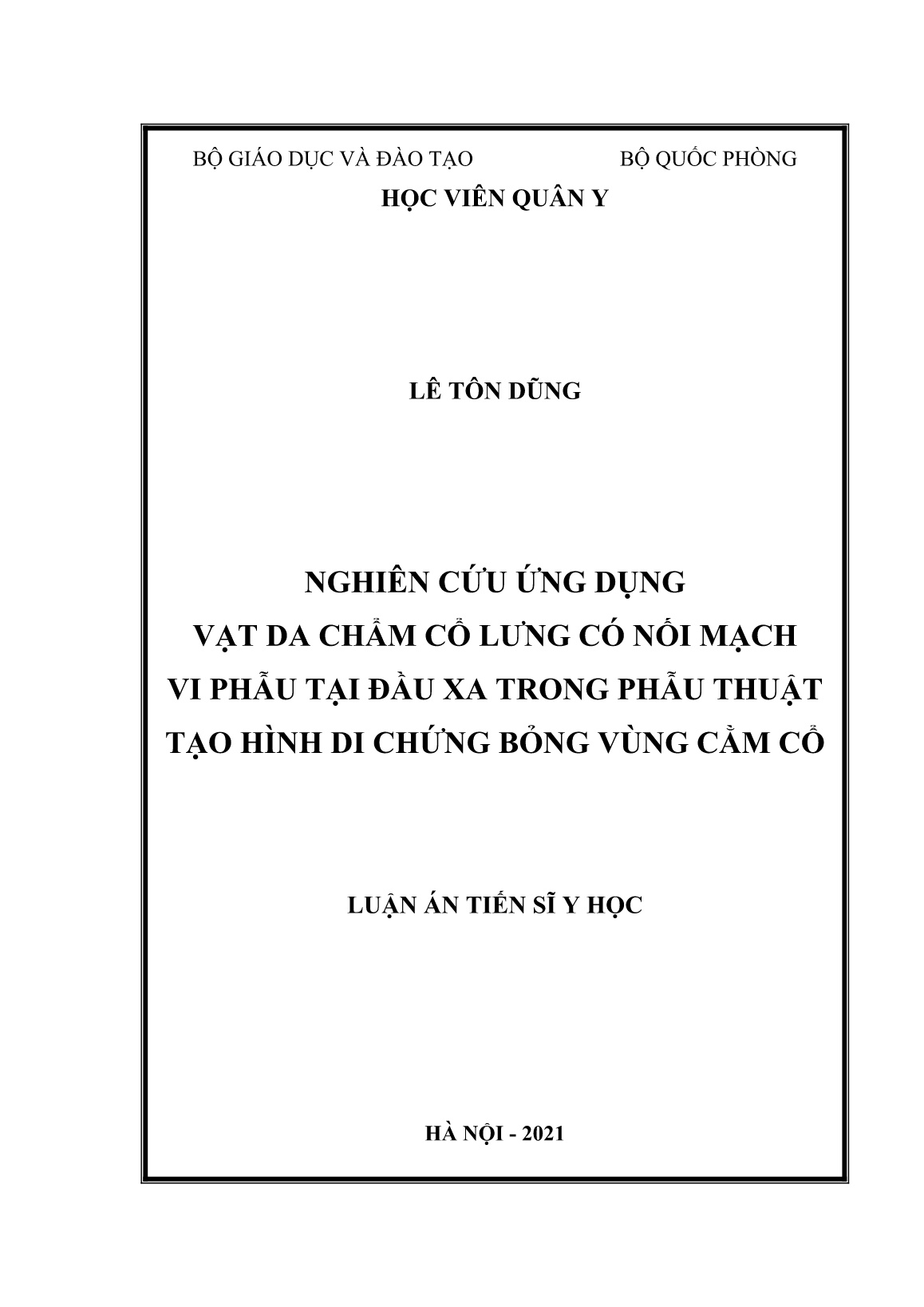 Luận án Nghiên cứu ứng dụng vạt da chẩm cổ lưng có nối mạch vi phẫu tại đầu xa trong phẫu thuật tạo hình di chứng bỏng vùng cằm cổ trang 1