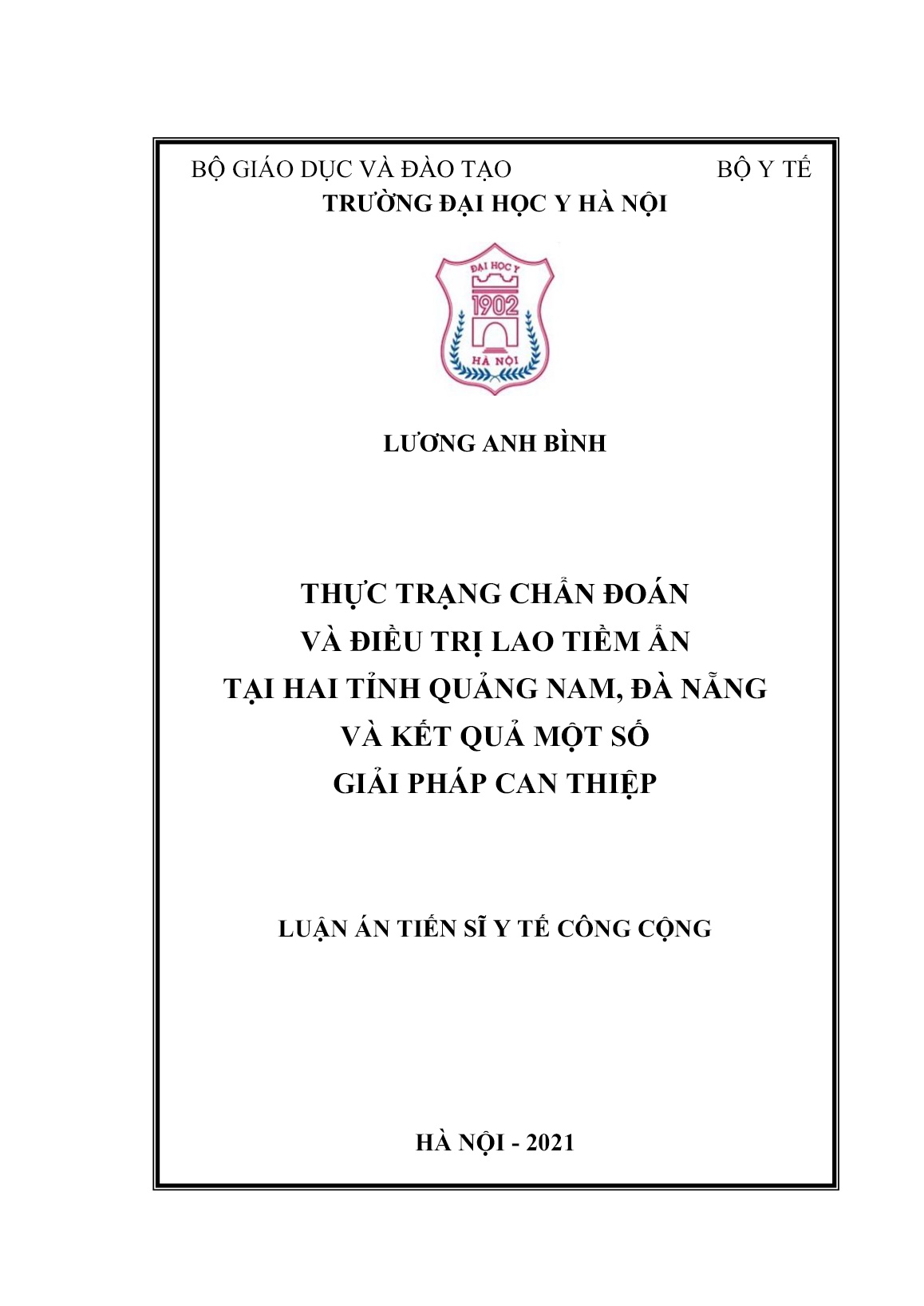 Luận án Thực trạng chẩn đoán và điều trị lao tiềm ẩn tại hai tỉnh Quảng Nam, Đà Nẵng và kết quả một số giải pháp can thiệp trang 1