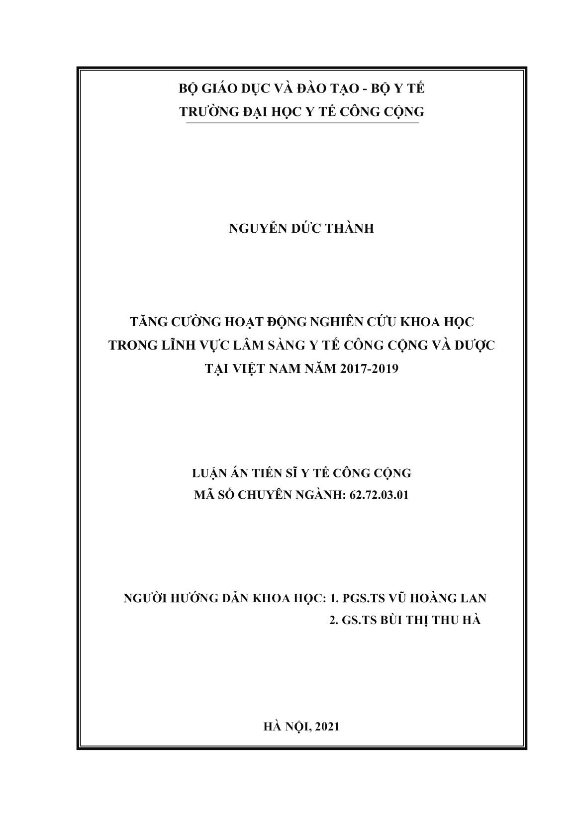 Luận án Tăng cường hoạt động nghiên cứu khoa học trong lĩnh vực lâm sàng y tế công cộng và dược tại Việt Nam năm 2017-2019 trang 2