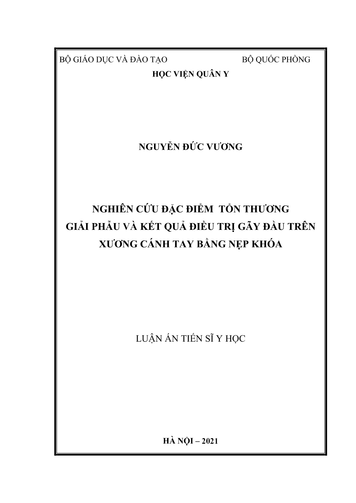 Luận án Nghiên cứu đặc điểm tổn thương giải phẫu và kết quả điều trị gãy đầu trên xương cánh tay bằng nẹp khóa trang 1