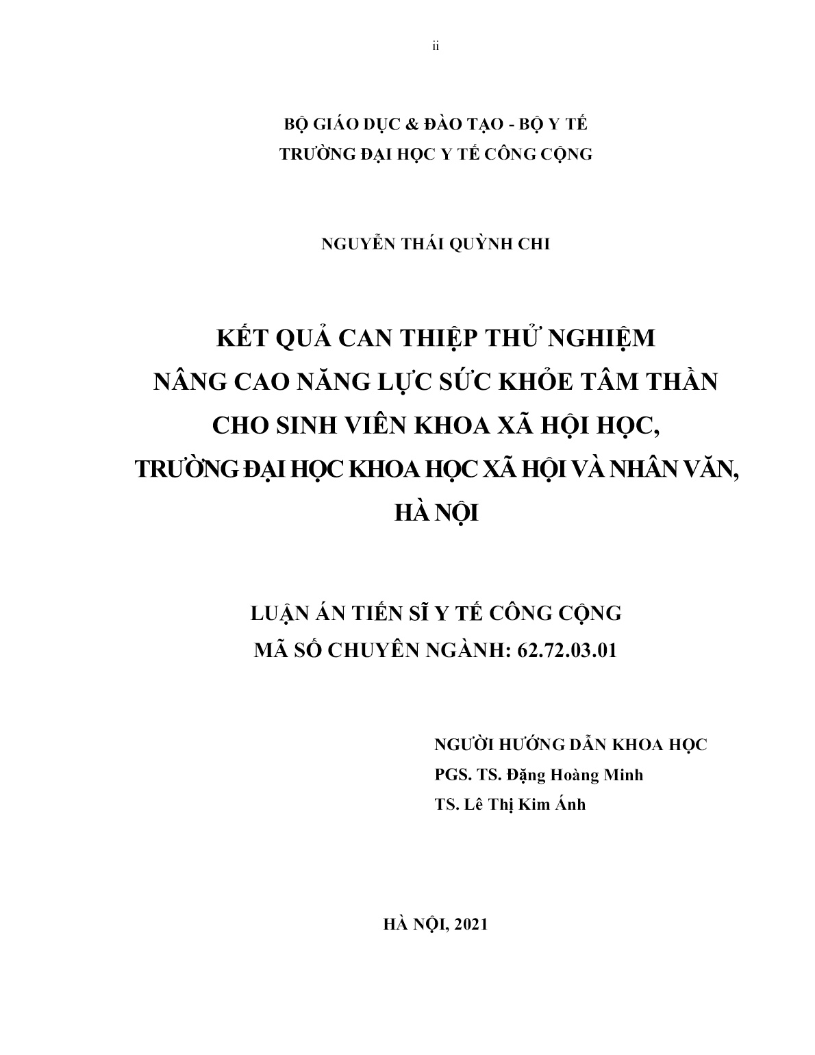 Luận án Kết quả can thiệp thử nghiệm nâng cao năng lực sức khỏe tâm thần cho sinh viên khoa xã hội học, trường đại học khoa học xã hội và nhân văn, Hà Nội trang 2