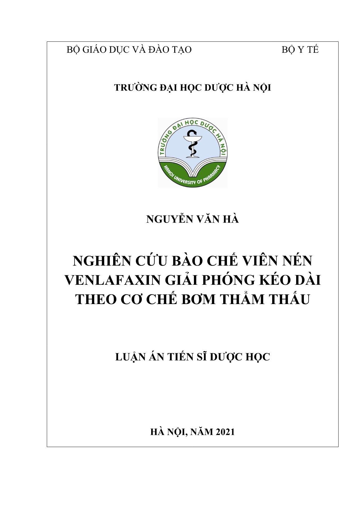 Luận án Nghiên cứu bào chế viên nén Venlafaxin giải phóng kéo dài theo cơ chế bơm thẩm thấu trang 1