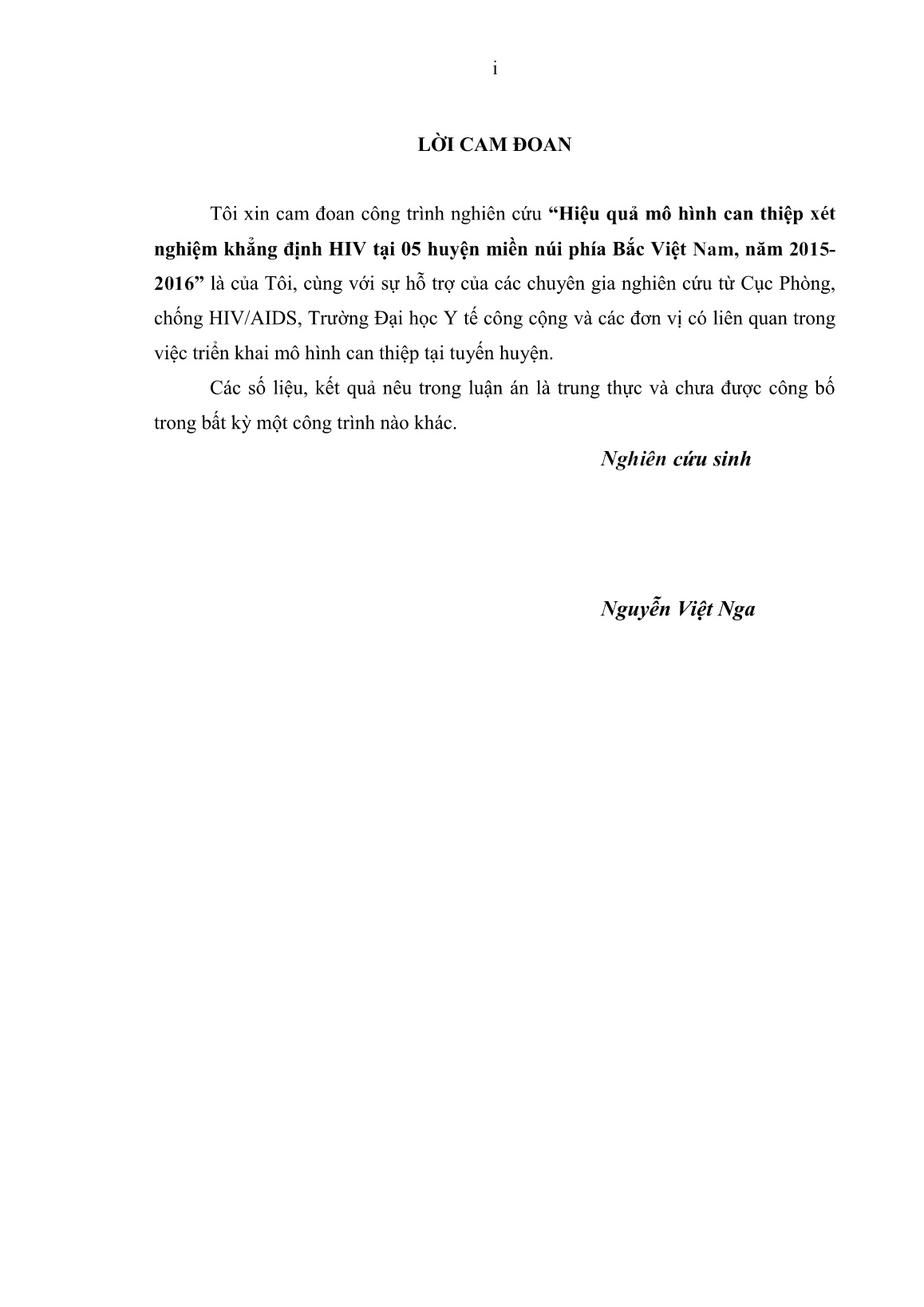 Luận án Hiệu quả mô hình can thiệp xét nghiệm khẳng định HIV tại 05 huyện miền núi phía bắc Việt Nam, năm 2015-2016 trang 3