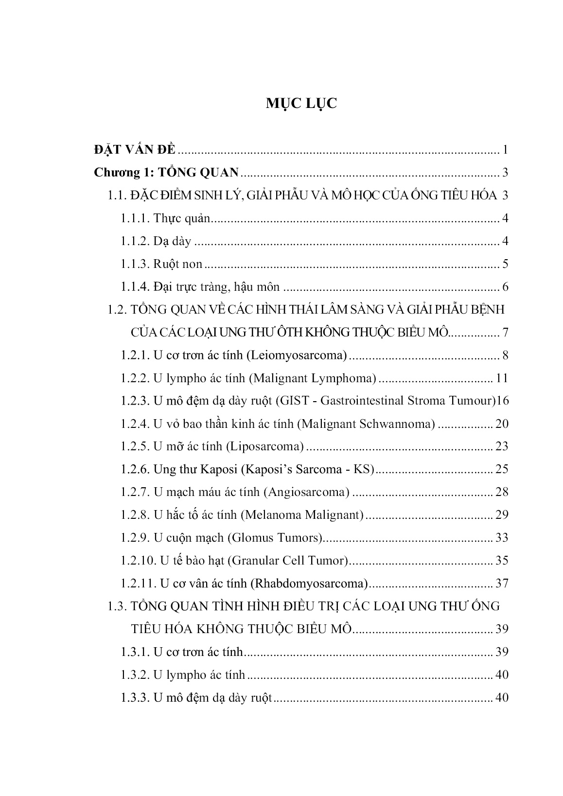 Luận án Nghiên cứu đặc điểm lâm sàng, giải phẫu bệnh và kết quả điều trị ung thư ống tiêu hóa không thuộc biểu mô tại bệnh viện Việt Đức trang 7