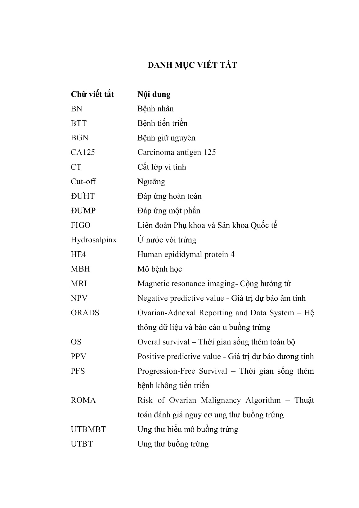 Luận án Nghiên cứu giá trị của chất chỉ điểm U CA125 và HE4 trong chẩn đoán giai đoạn và theo dõi điều trị bệnh ung thư buồng trứng trang 4