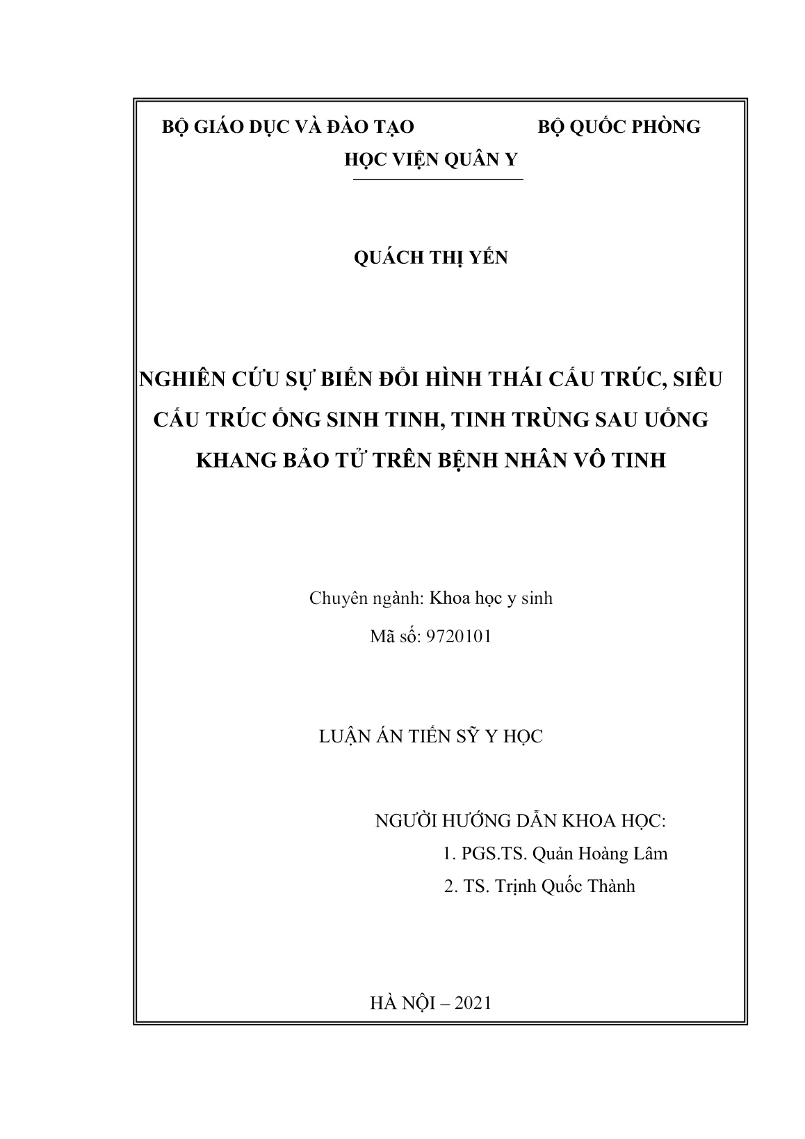 Luận án Nghiên cứu sự biến đổi hình thái cấu trúc, siêu cấu trúc ống sinh tinh, tinh trùng sau uống khang bảo tử trên bệnh nhân vô tinh trang 2