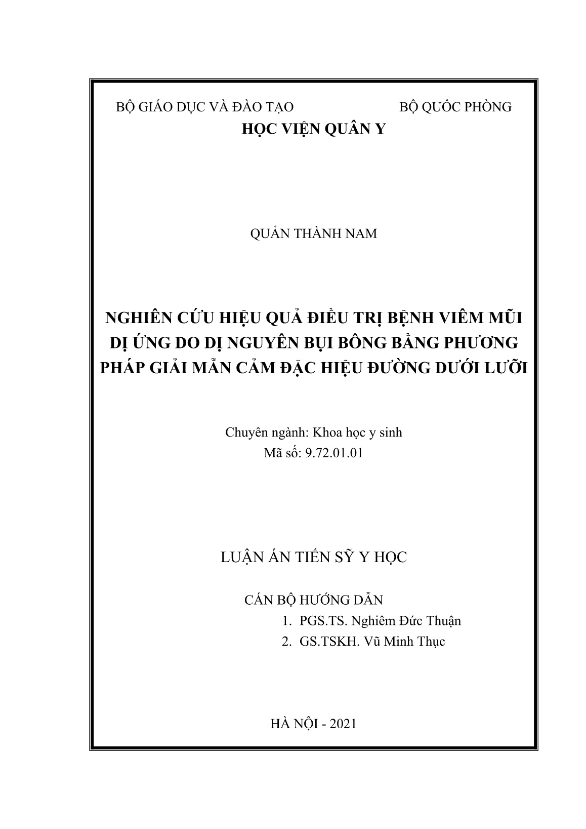 Luận án Nghiên cứu hiệu quả điều trị bệnh viêm mũi dị ứng do dị nguyên bụi bông bằng phương pháp giải mẫn cảm đặc hiệu đường dưới lưỡi trang 2