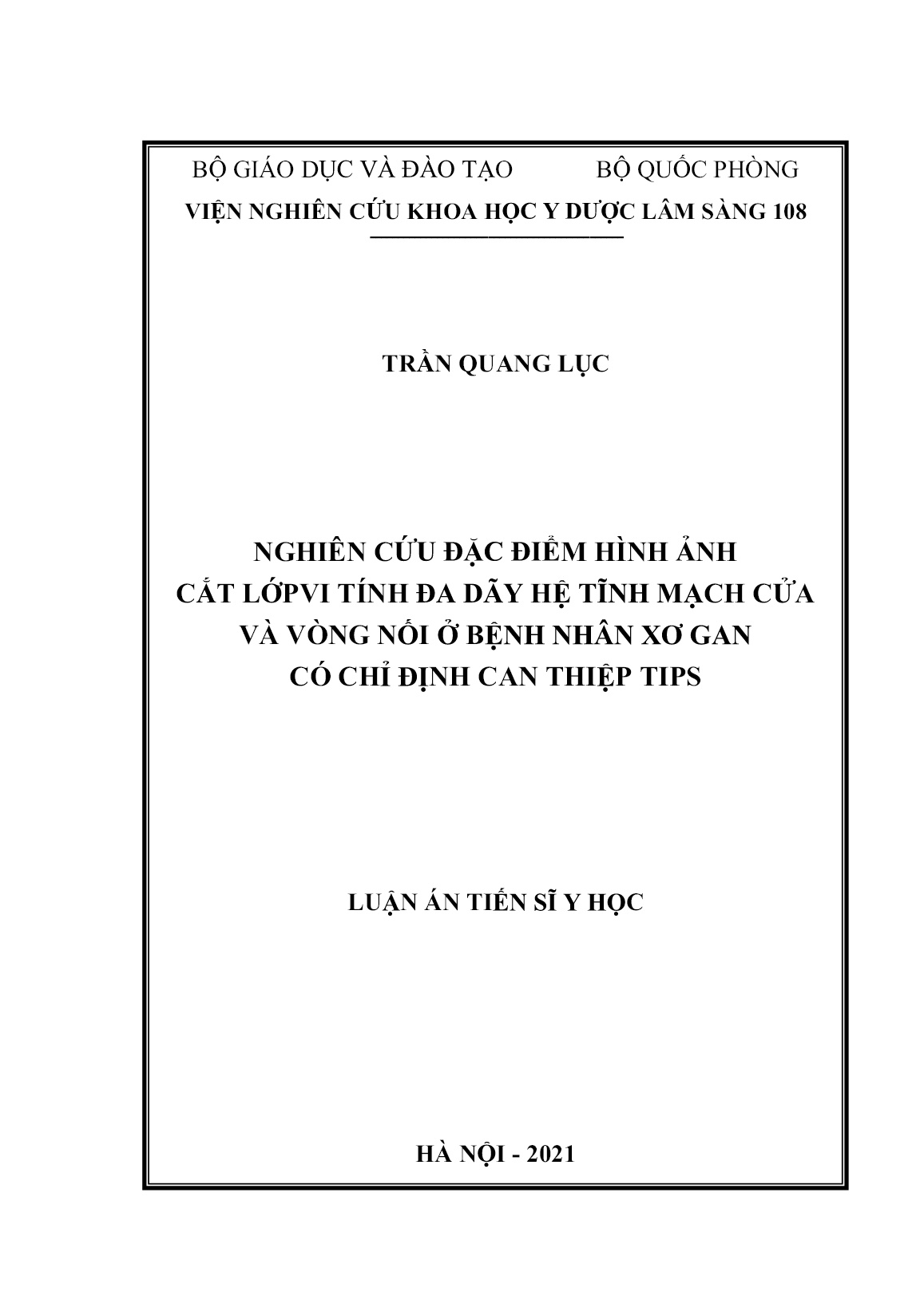 Luận án Nghiên cứu đặc điểm hình ảnh cắt lớp vi tính đa dãy hệ tĩnh mạch cửa và vòng nối ở bệnh nhân xơ gan có chỉ định can thiệp tips trang 1