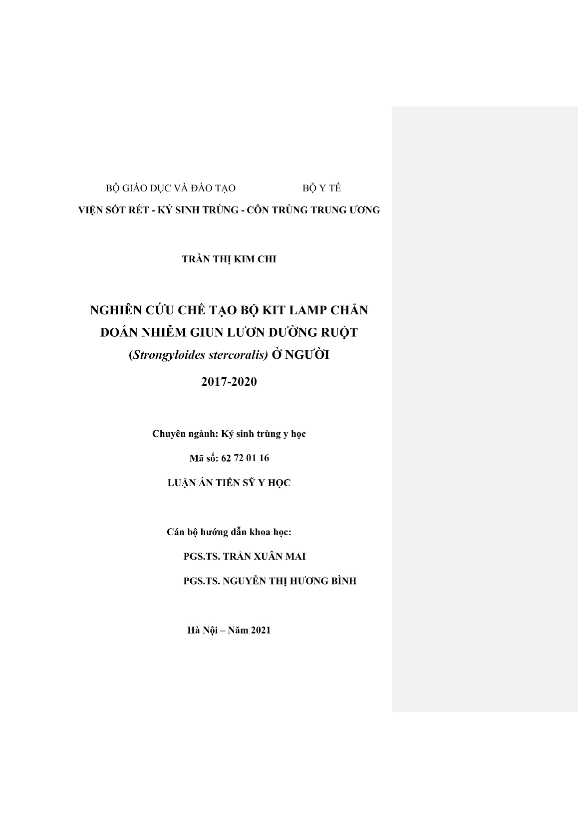 Luận án Nghiên cứu chế tạo bộ Kit Lamp chẩn đoán nhiễm giun lươn đường ruột (Strongyloides stercoralis) ở người 2017-2020 trang 2