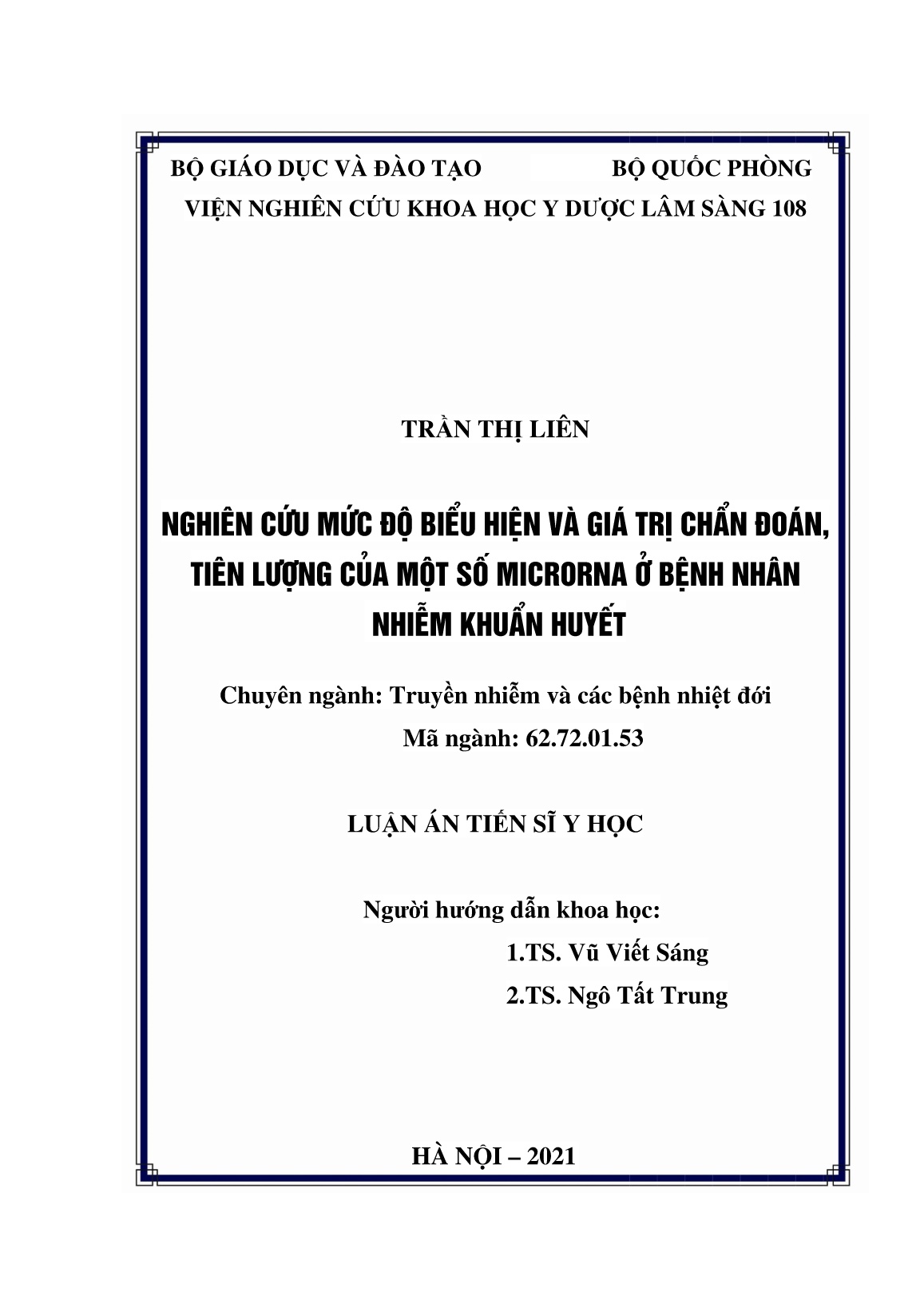 Luận án Nghiên cứu mức độ biểu hiện và giá trị chẩn đoán, tiên lượng của một số microrna ở bệnh nhân nhiễm khuẩn huyết trang 2