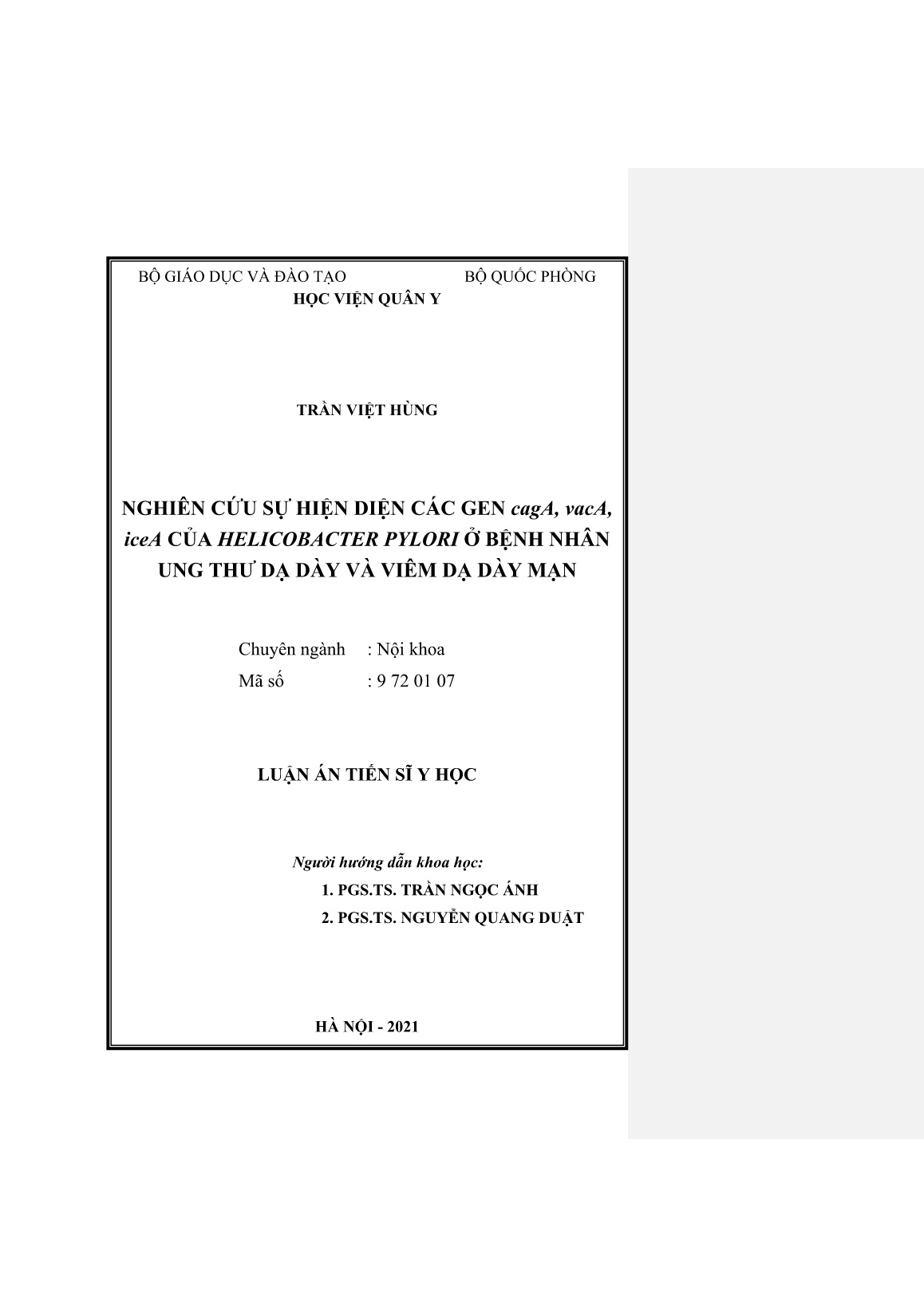 Luận án Nghiên cứu sự hiện diện các Gen cagA, vacA, iceA của Helicobacter Pylori ở bệnh nhân ung thư dạ dày và viêm dạ dày mạn trang 2