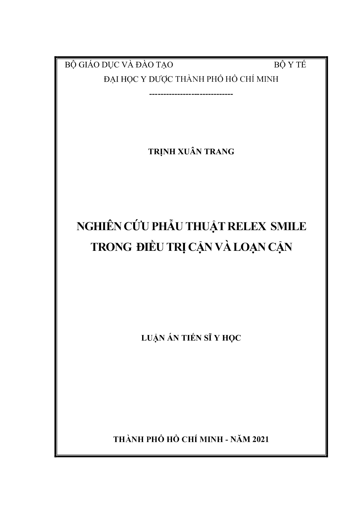 Luận án Nghiên cứu phẫu thuật Relex smile trong điều trị cận và loạn cận trang 1