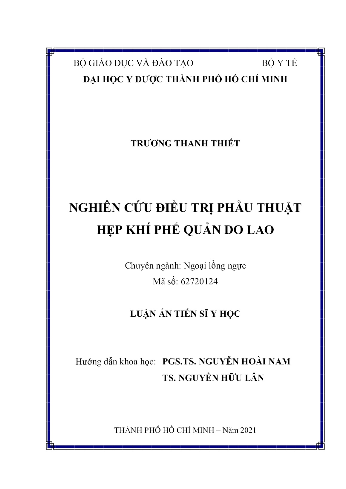 Luận án Nghiên cứu điều trị phẫu thuật hẹp khí phế quản do lao trang 1