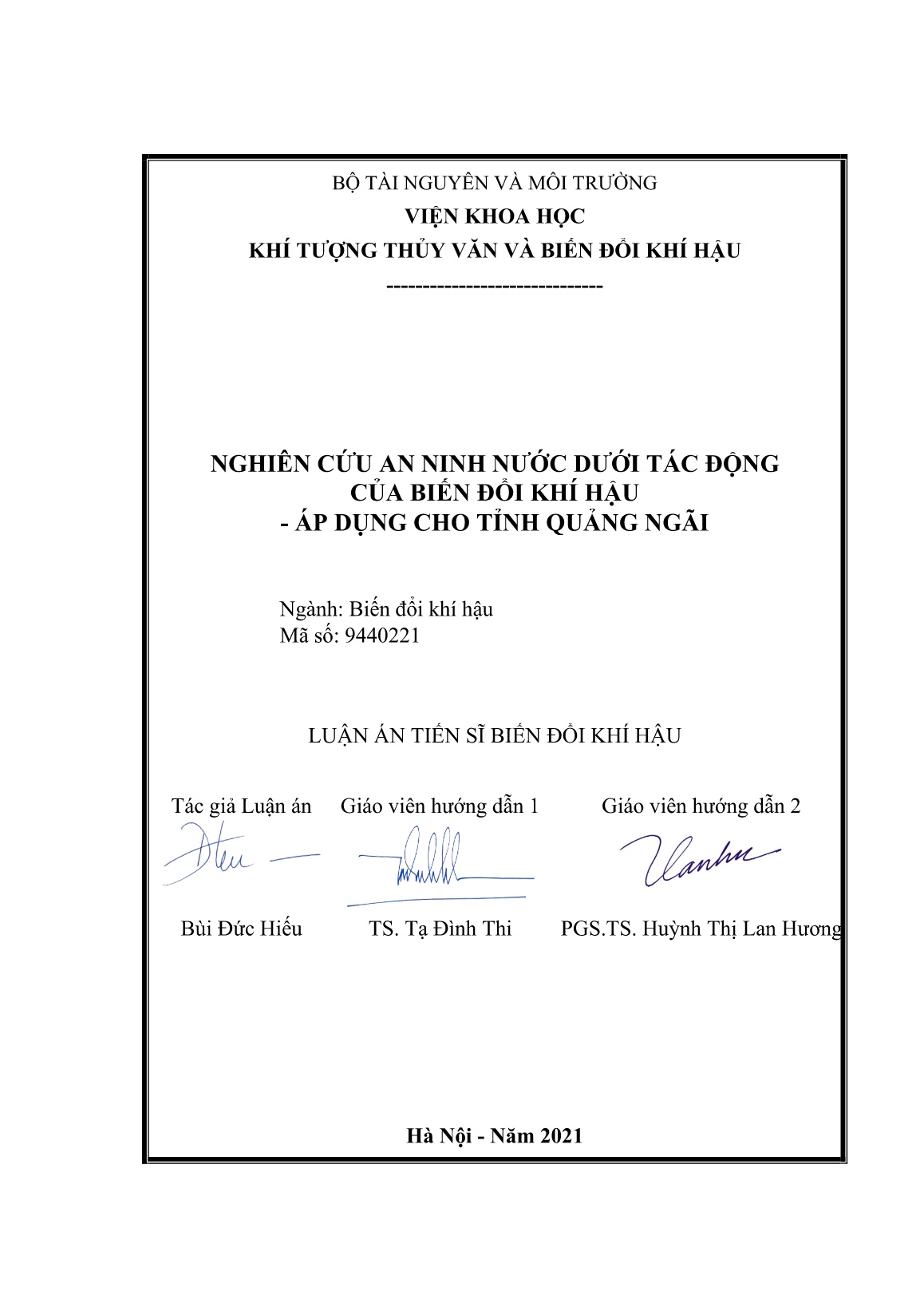 Luận án Nghiên cứu an ninh nước dưới tác động của biến đổi khí hậu - áp dụng cho tỉnh Quảng Ngãi trang 2