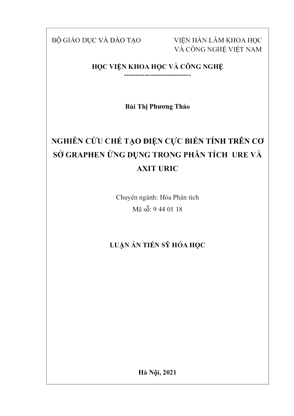 Luận án Nghiên cứu chế tạo điện cực biến tính trên cơ sở Graphen ứng dụng trong phân tích ure và axit uric trang 2