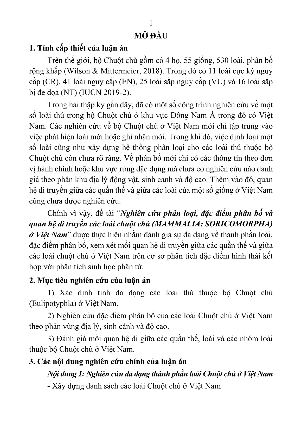 Tóm tắt Luận án Nghiên cứu phân loại, đặc điểm phân bố và quan hệ di truyền các loài chuột chù (Mammalia: Soricomorpha) ở Việt Nam trang 3