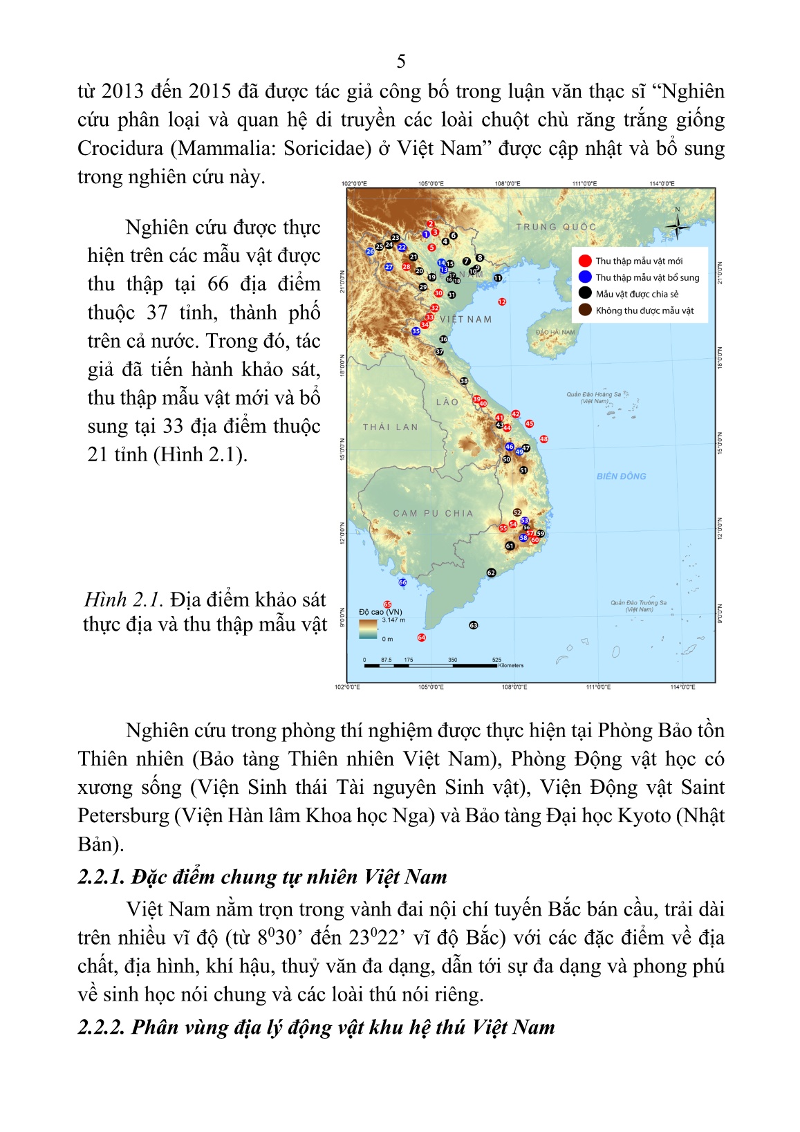 Tóm tắt Luận án Nghiên cứu phân loại, đặc điểm phân bố và quan hệ di truyền các loài chuột chù (Mammalia: Soricomorpha) ở Việt Nam trang 7