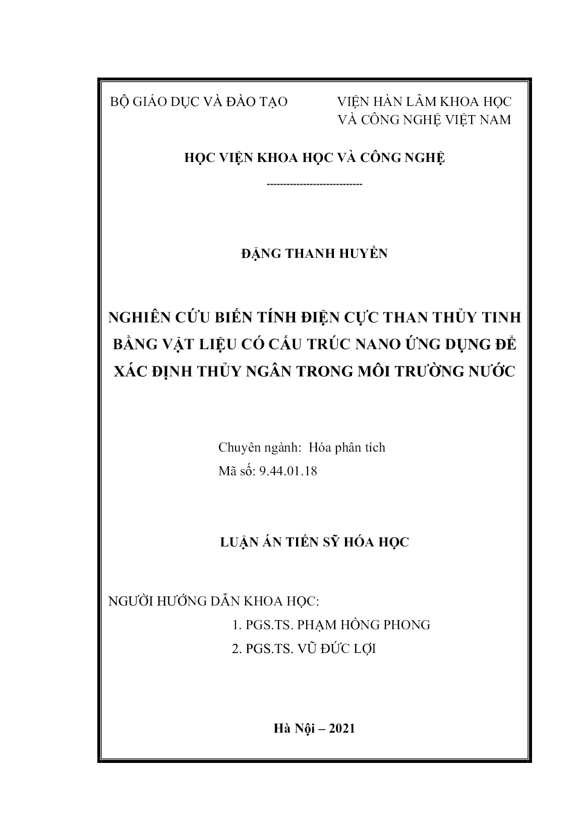 Luận án Nghiên cứu biến tính điện cực than thủy tinh bằng vật liệu có cấu trúc nano ứng dụng để xác định thủy ngân trong môi trường nước trang 2