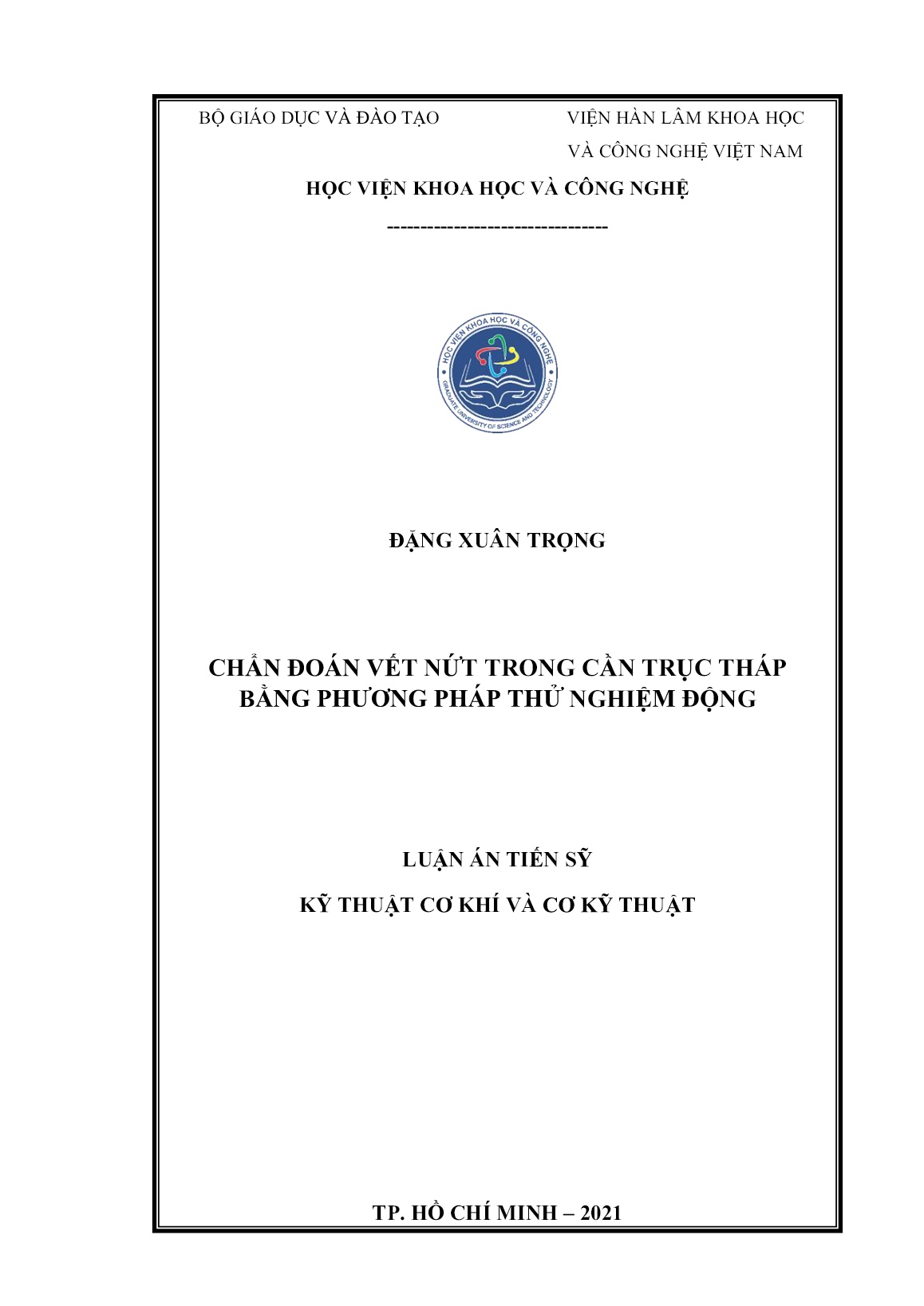 Luận án Chẩn đoán vết nứt trong cần trục tháp bằng phương pháp thử nghiệm động trang 1