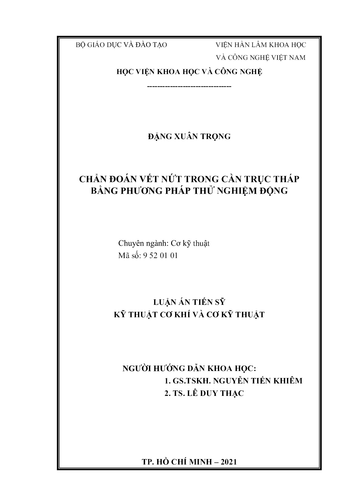 Luận án Chẩn đoán vết nứt trong cần trục tháp bằng phương pháp thử nghiệm động trang 2