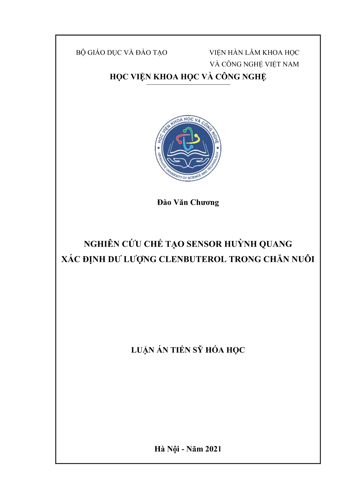 Luận án Nghiên cứu chế tạo sensor huỳnh quang xác định dư lượng clenbuterol trong chăn nuôi trang 1