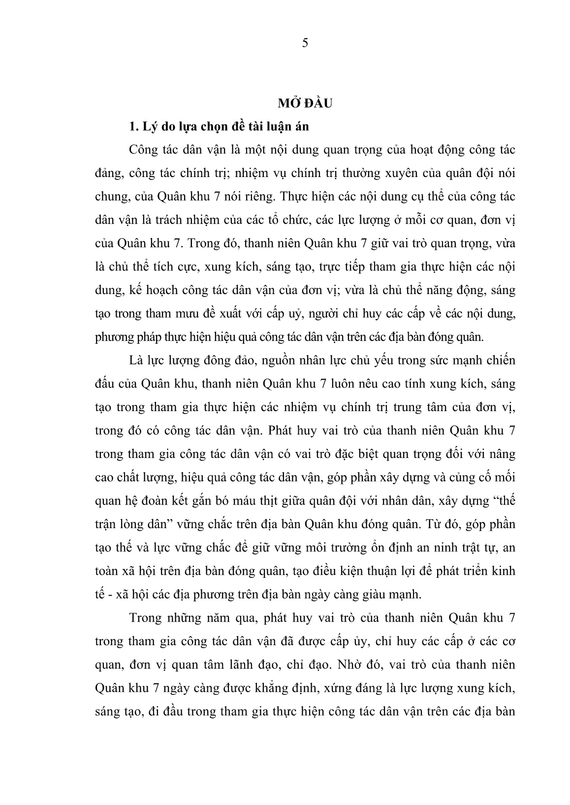 Luận án Phát huy vai trò của thanh niên quân khu 7 trong tham gia công tác dân vận hiện nay trang 3