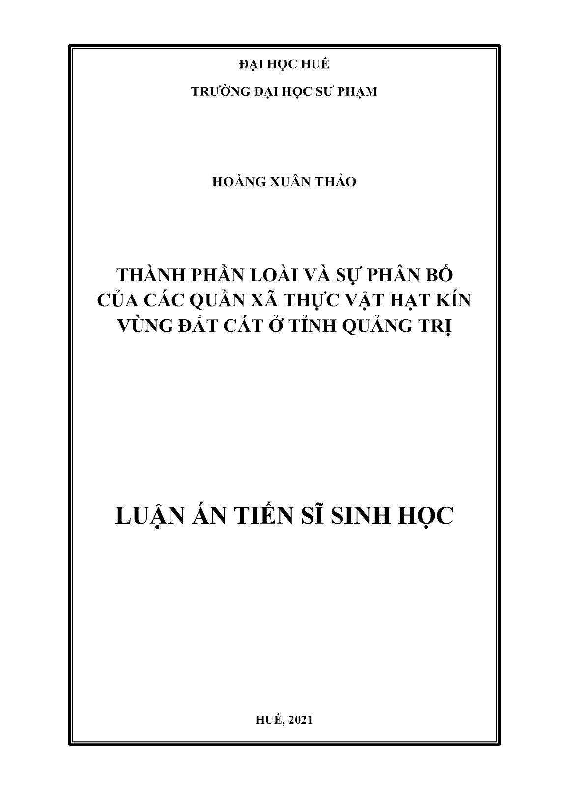 Luận án Thành phần loài và sự phân bố của các quần xã thực vật hạt kín vùng đất cát ở tỉnh Quảng Trị trang 1