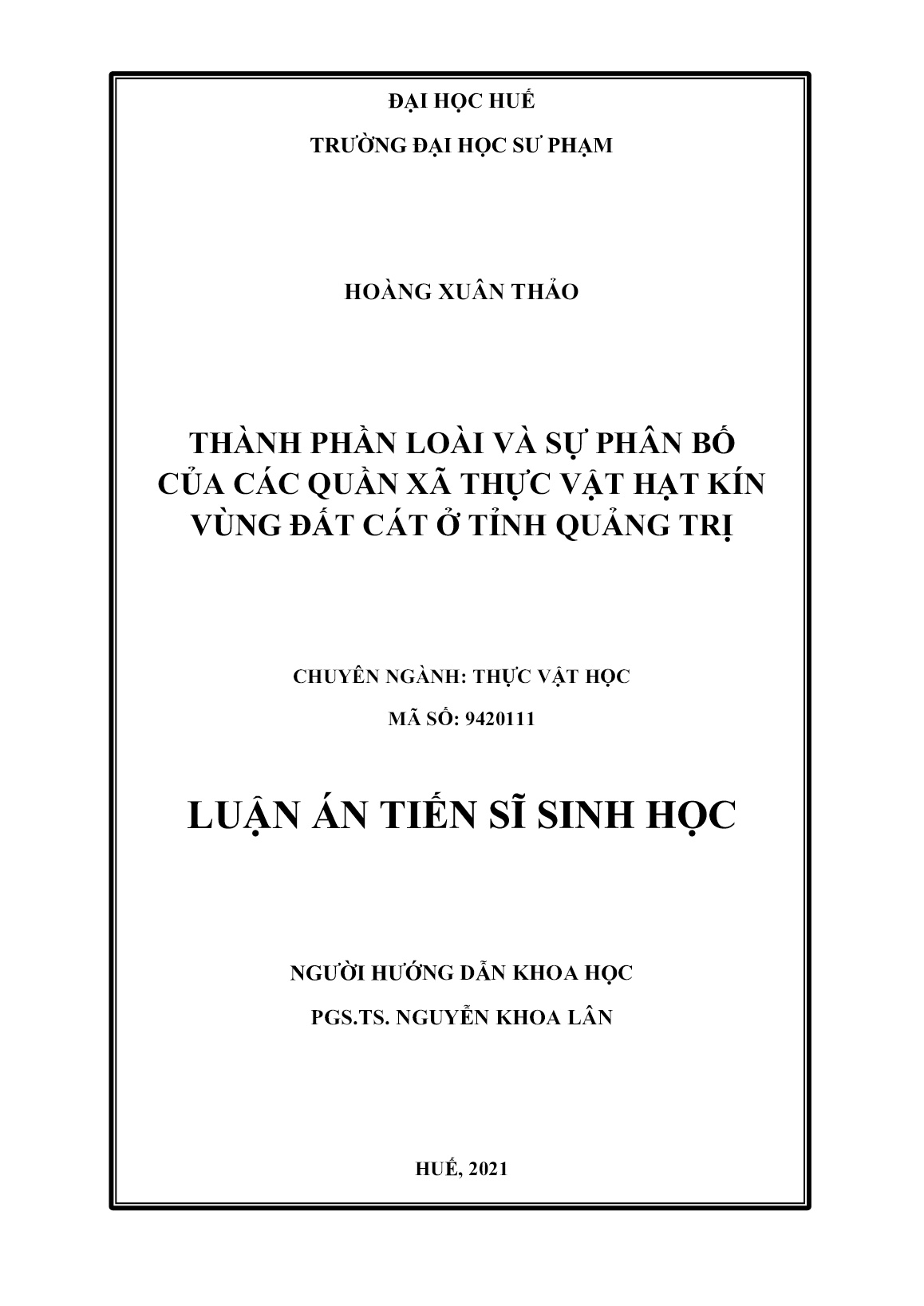 Luận án Thành phần loài và sự phân bố của các quần xã thực vật hạt kín vùng đất cát ở tỉnh Quảng Trị trang 2