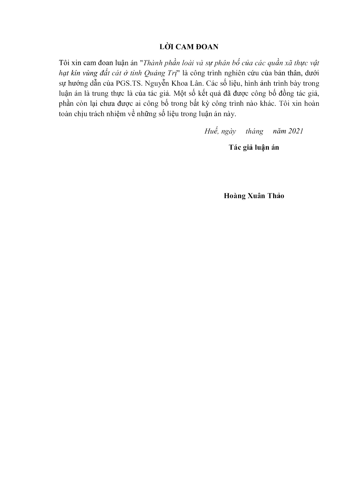 Luận án Thành phần loài và sự phân bố của các quần xã thực vật hạt kín vùng đất cát ở tỉnh Quảng Trị trang 3