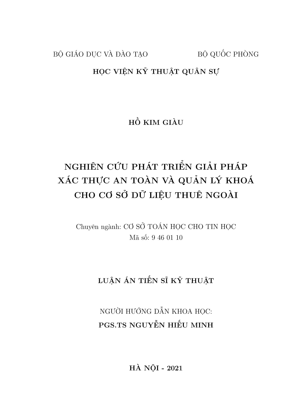 Luận án Nghiên cứu phát triển giải pháp xác thực an toàn và quản lý khoá cho cơ sở dữ liệu thuê ngoài trang 2