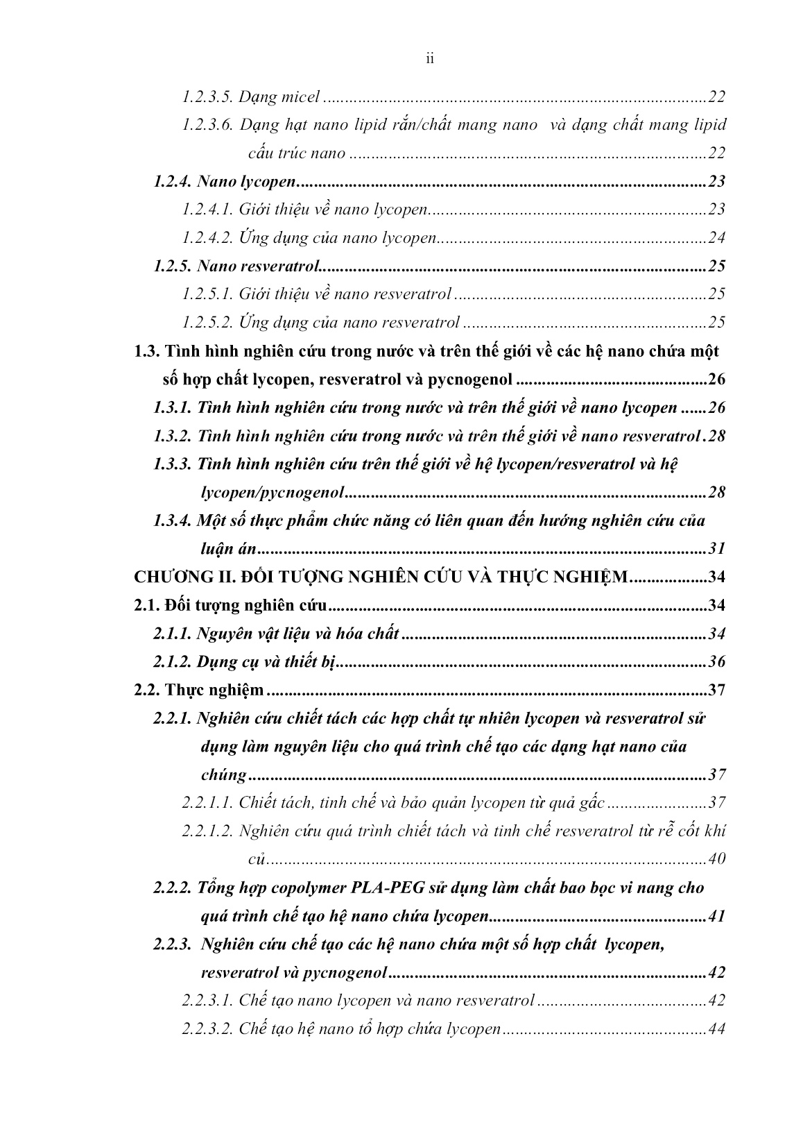 Luận án Nghiên cứu chế tạo, xác định hình thái, cấu trúc, tính chất các hệ nano chứa một số hợp chất Lycopen, Resveratrol và Pycnogenol trang 6