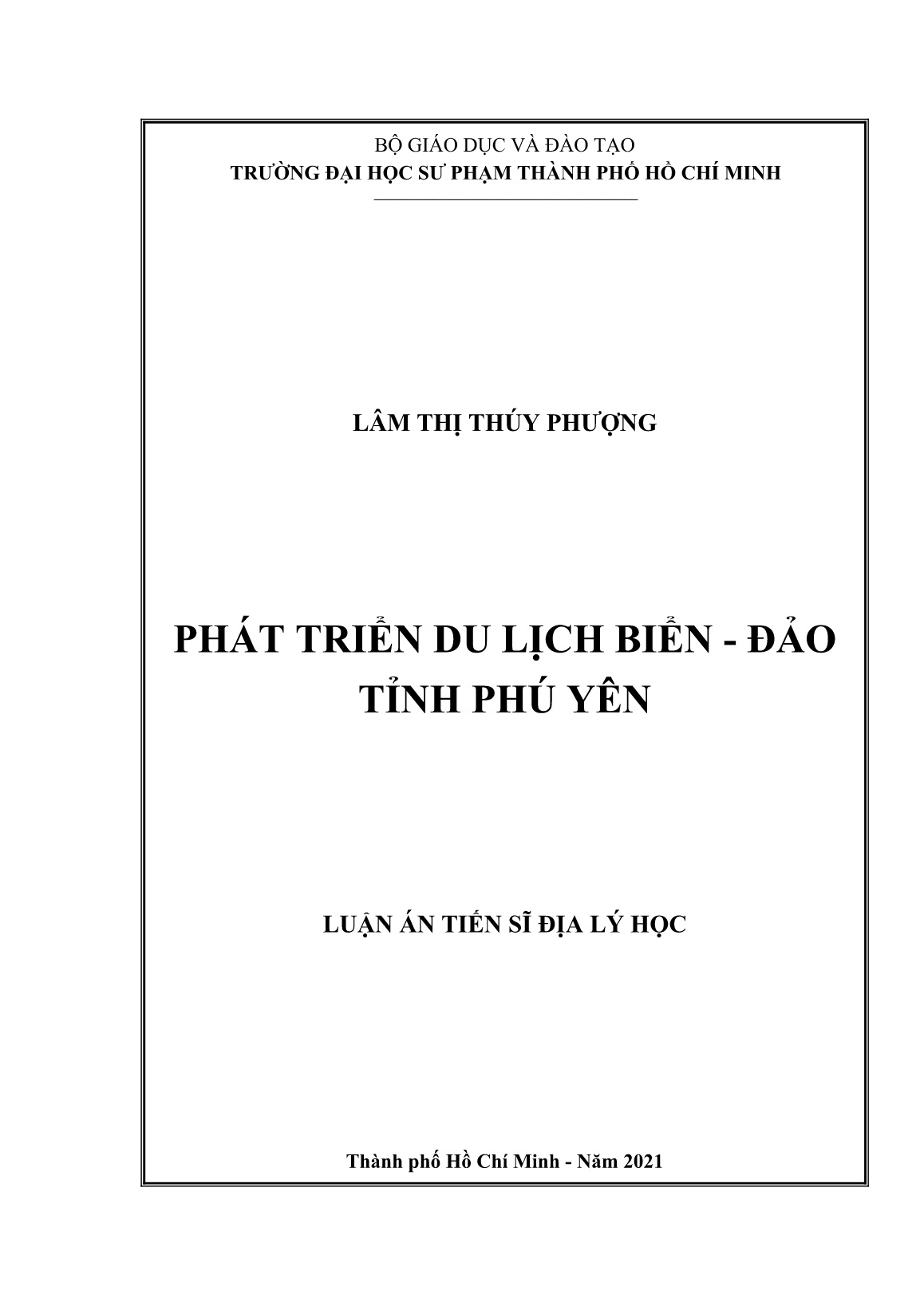 Luận án Phát triển du lịch biển - đảo tỉnh Phú Yên trang 1