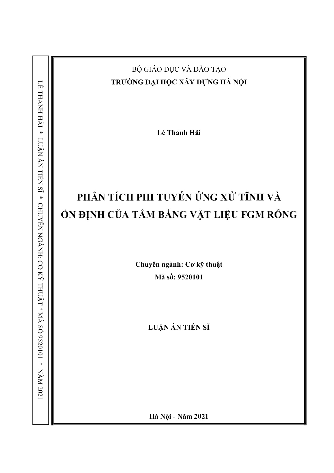 Luận án Phân tích phi tuyến ứng xử tĩnh và ổn định của tấm bằng vật liệu FGM rỗng trang 1