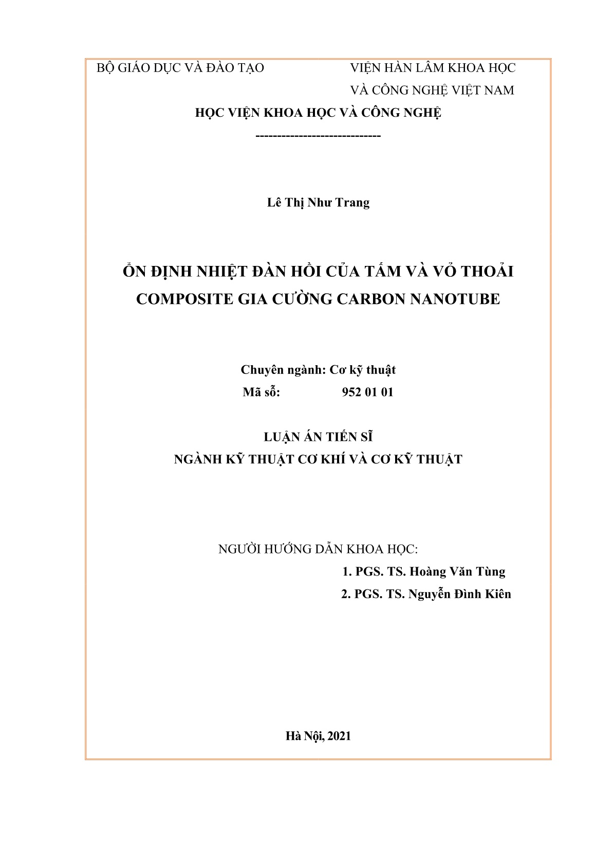 Luận án Ổn định nhiệt đàn hồi của tấm và vỏ thoải composite gia cường carbon nanotube trang 2