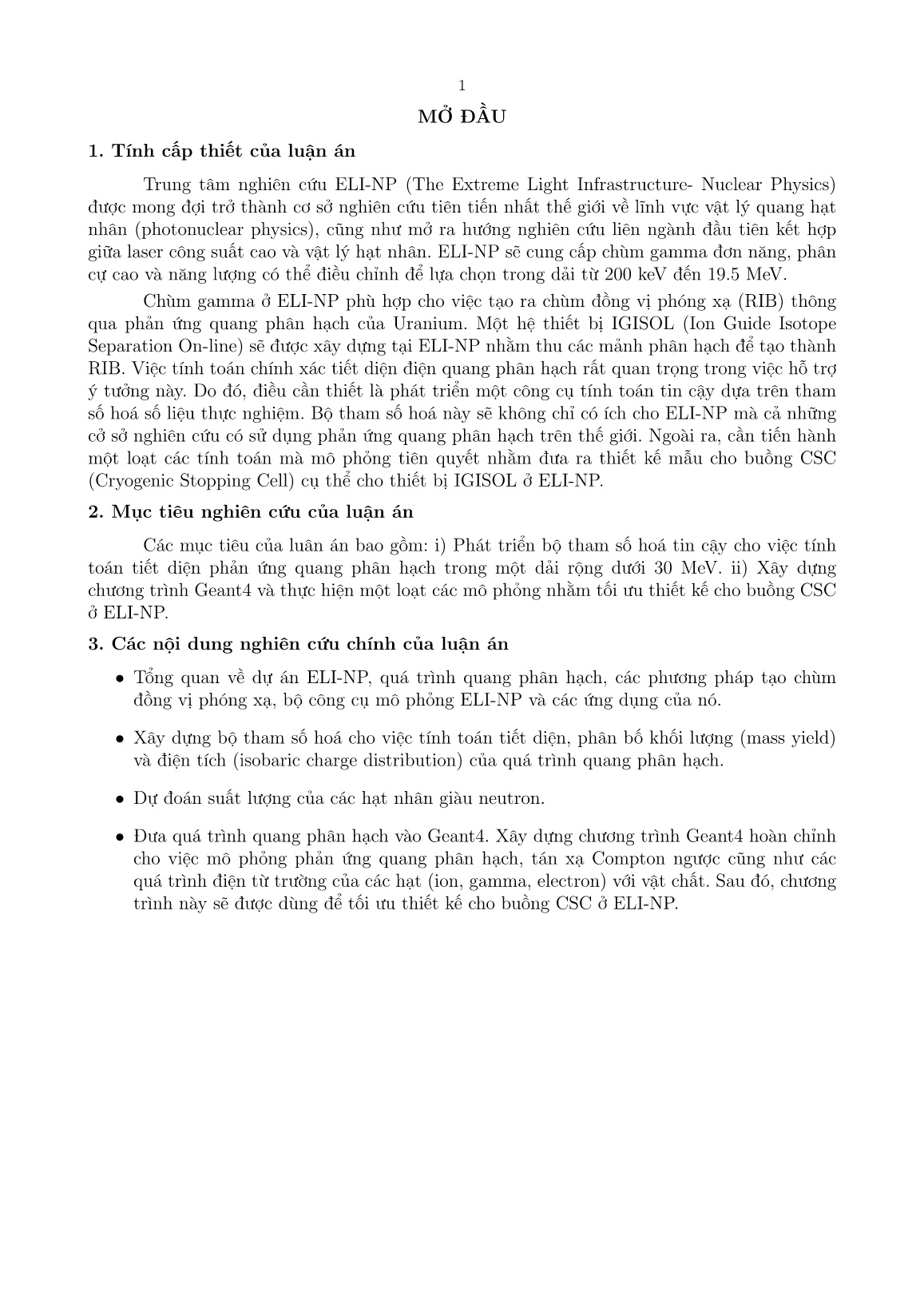 Luận án Nghiên cứu tham số hoá tiết diện quang phân hạch của ²³⁸U và mô phỏng tối ưu sử dụng GEANT4 phục vụ cho thiết kế hệ thiết bị igisol tại dự án ELI-NP trang 3