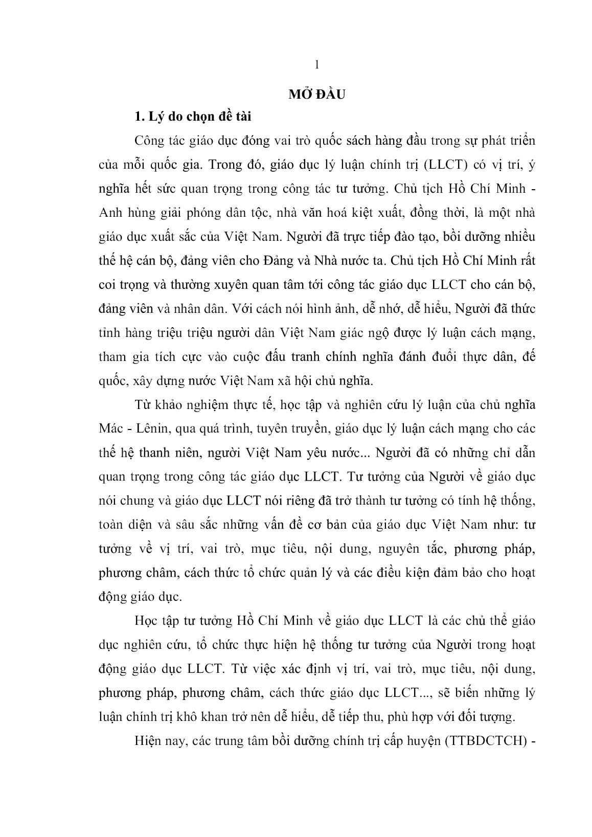 Luận án Vận dụng tư tưởng Hồ Chí Minh trong giáo dục lý luận chính trị tại các trung tâm bồi dưỡng chính trị cấp huyện ở Việt Nam hiện nay trang 7