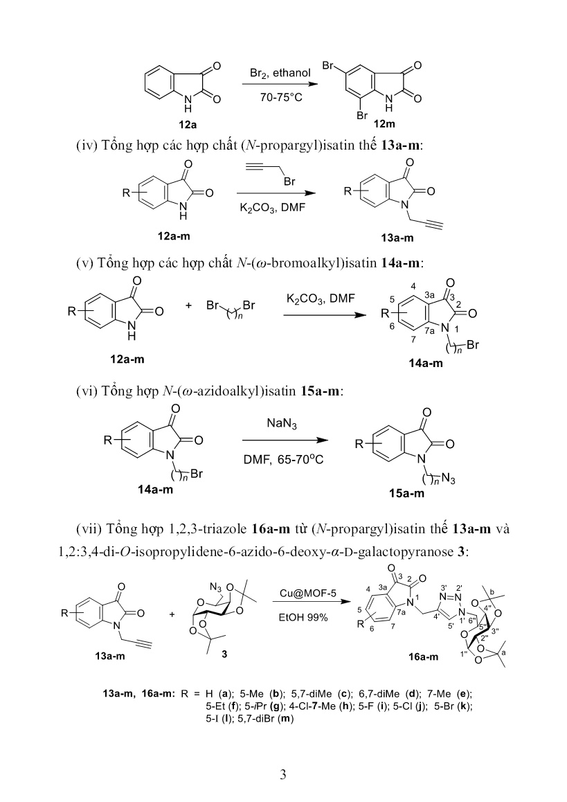 Tóm tắt Luận án Nghiên cứu tổng hợp và tính chất của một số hợp chất 1,2,3-Triazole có chứa đồng thời vòng isatin và hợp phần monosaccharide bằng phản ứng click trang 5