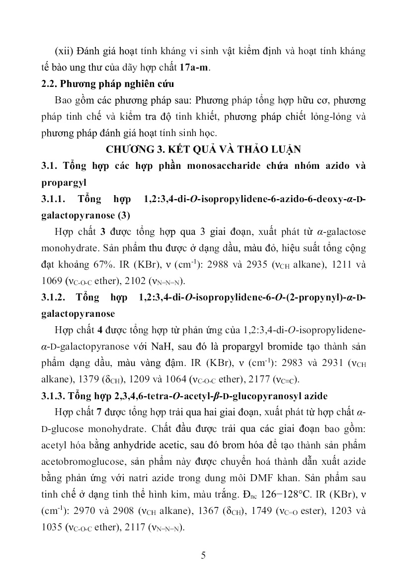 Tóm tắt Luận án Nghiên cứu tổng hợp và tính chất của một số hợp chất 1,2,3-Triazole có chứa đồng thời vòng isatin và hợp phần monosaccharide bằng phản ứng click trang 7