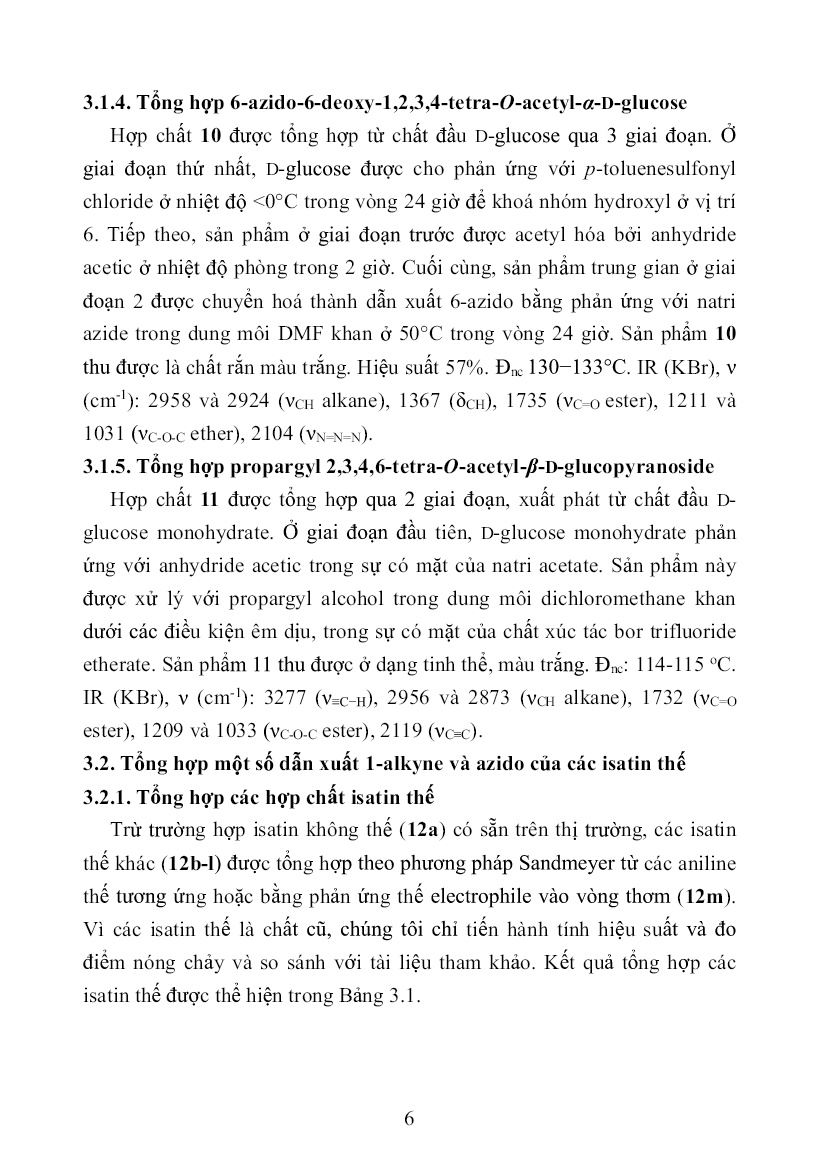 Tóm tắt Luận án Nghiên cứu tổng hợp và tính chất của một số hợp chất 1,2,3-Triazole có chứa đồng thời vòng isatin và hợp phần monosaccharide bằng phản ứng click trang 8