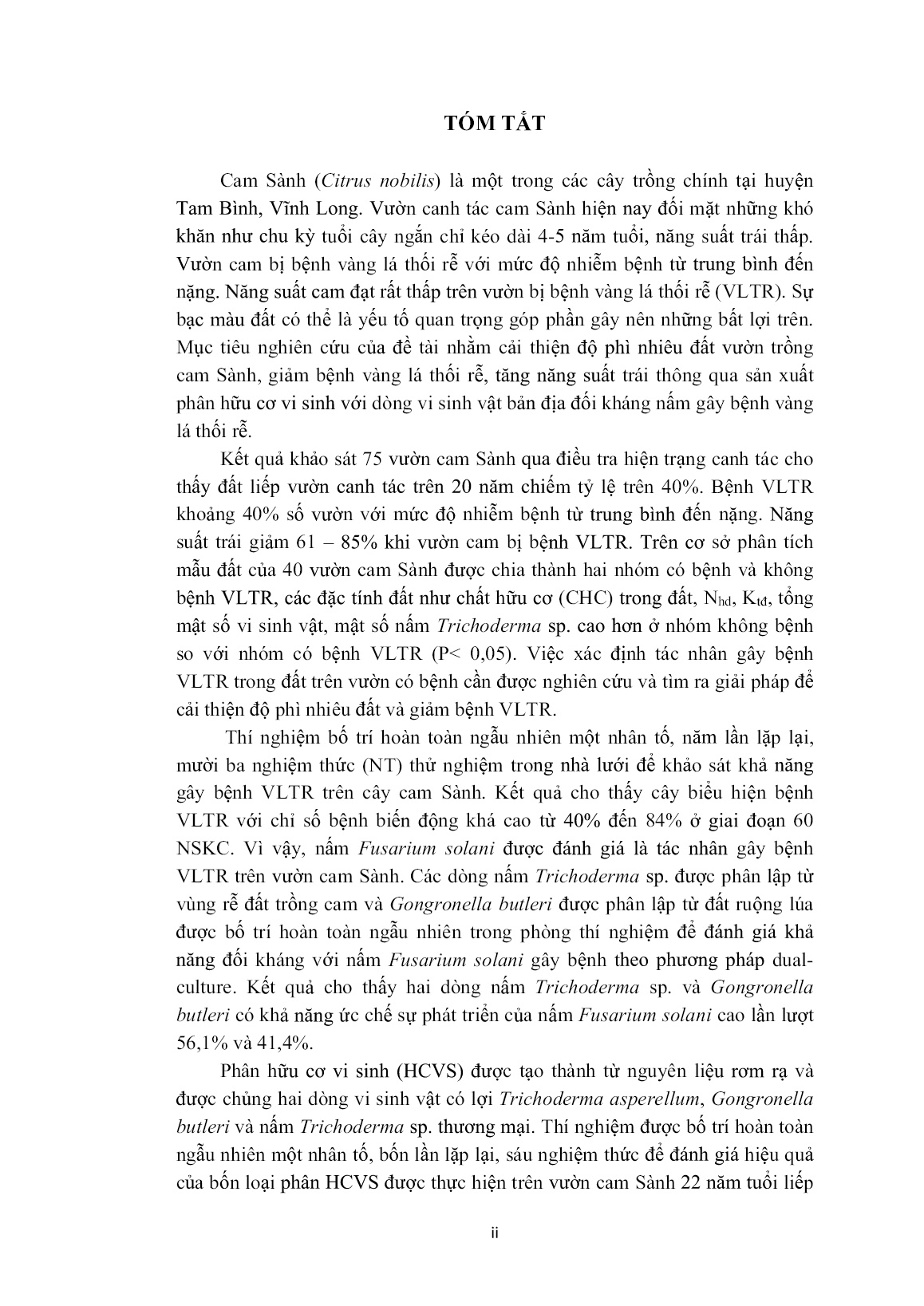 Luận án Sử dụng phân hữu cơ vi sinh từ nguồn nấm phân lập trong cải thiện bạc màu đất và năng suất cam sành tại huyện Tam Bình, tỉnh Vĩnh Long trang 4