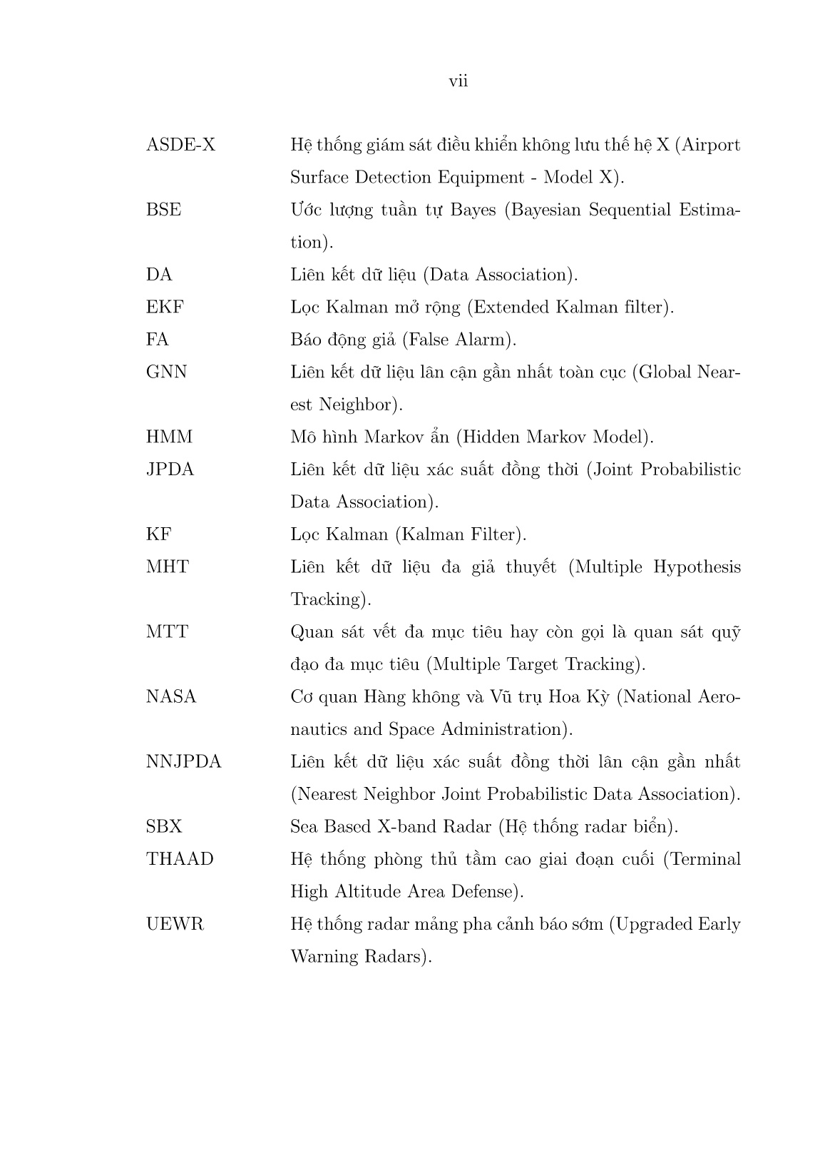 Luận án Ứng dụng phương pháp lọc Bayes và mô hình Markov ẩn trong bài toán quan sát quỹ đạo đa mục tiêu trang 9