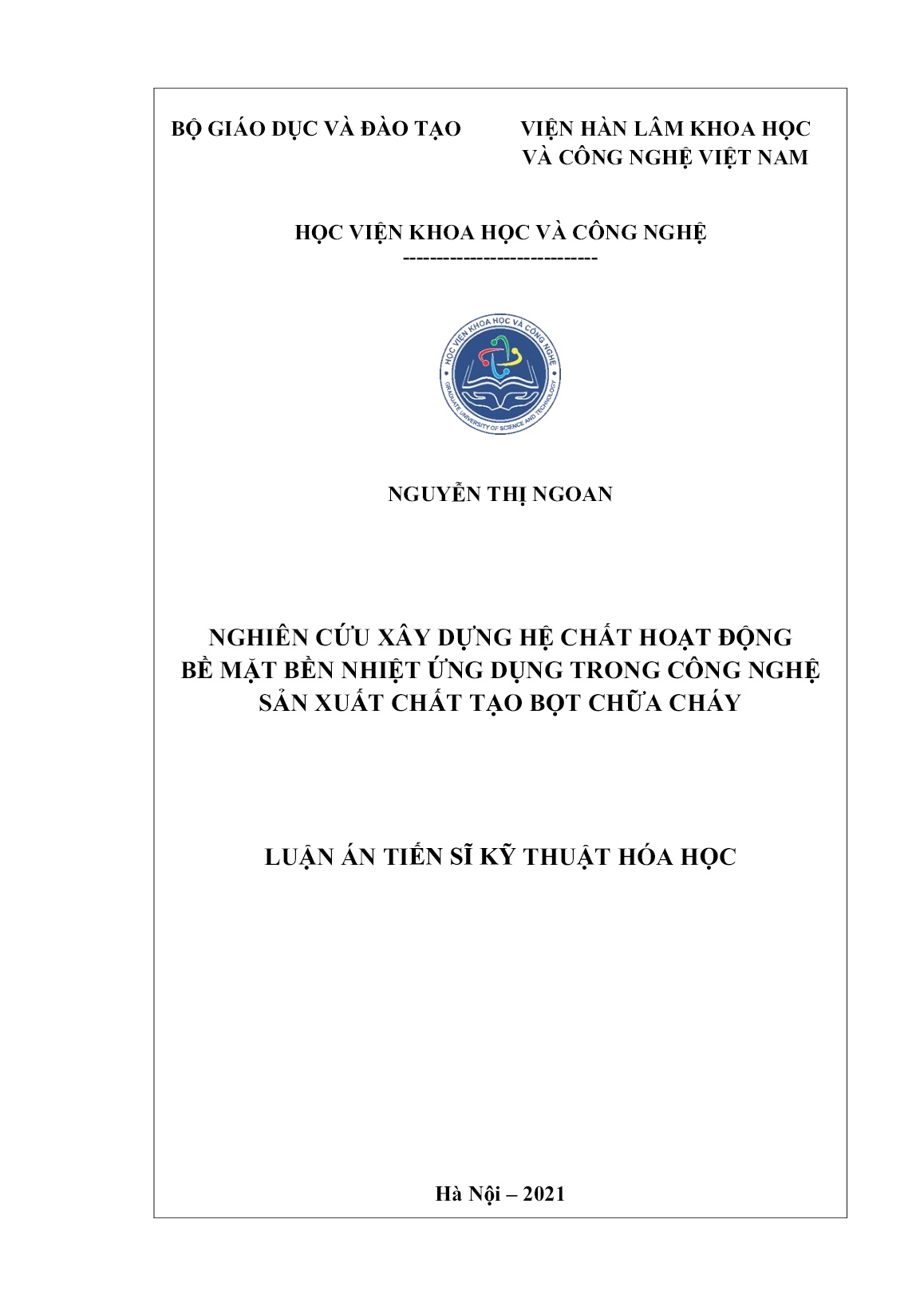 Luận án Nghiên cứu xây dựng hệ chất hoạt động bề mặt bền nhiệt ứng dụng trong công nghệ sản xuất chất tạo bọt chữa cháy trang 1