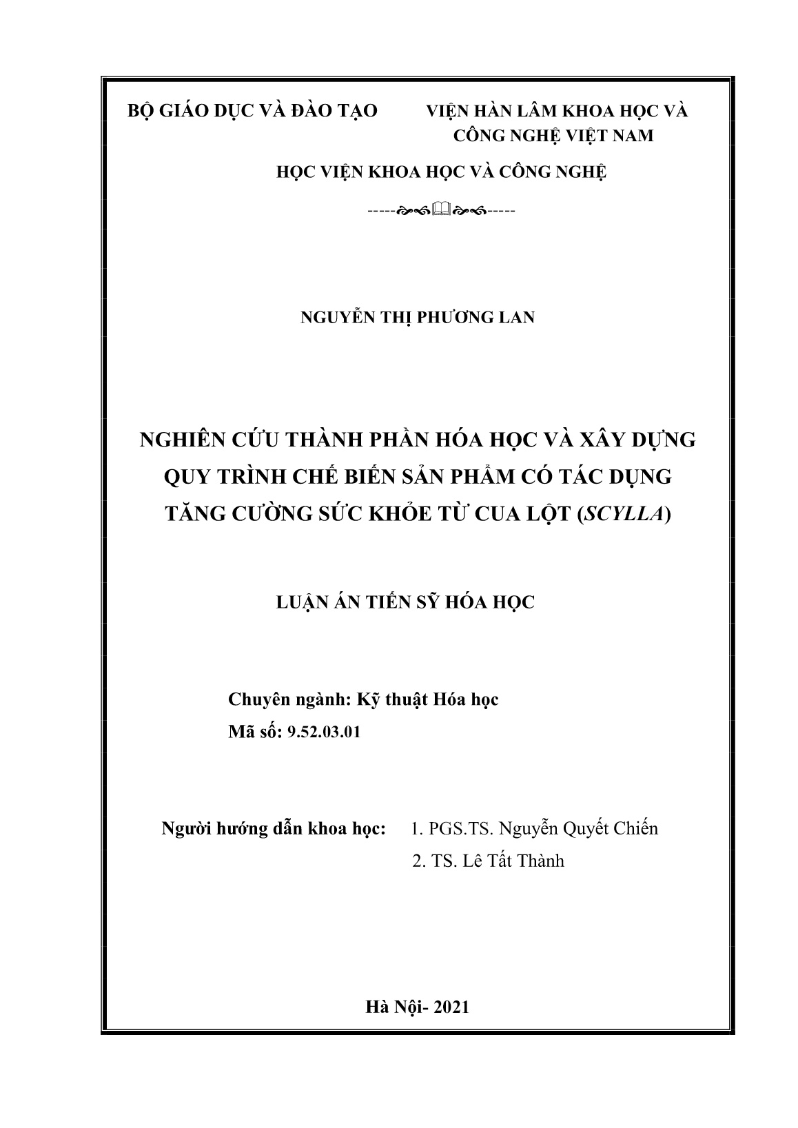 Luận án Nghiên cứu thành phần hóa học và xây dựng quy trình chế biến sản phẩm có tác dụng tăng cường sức khỏe từ cua lột (Scylla) trang 2