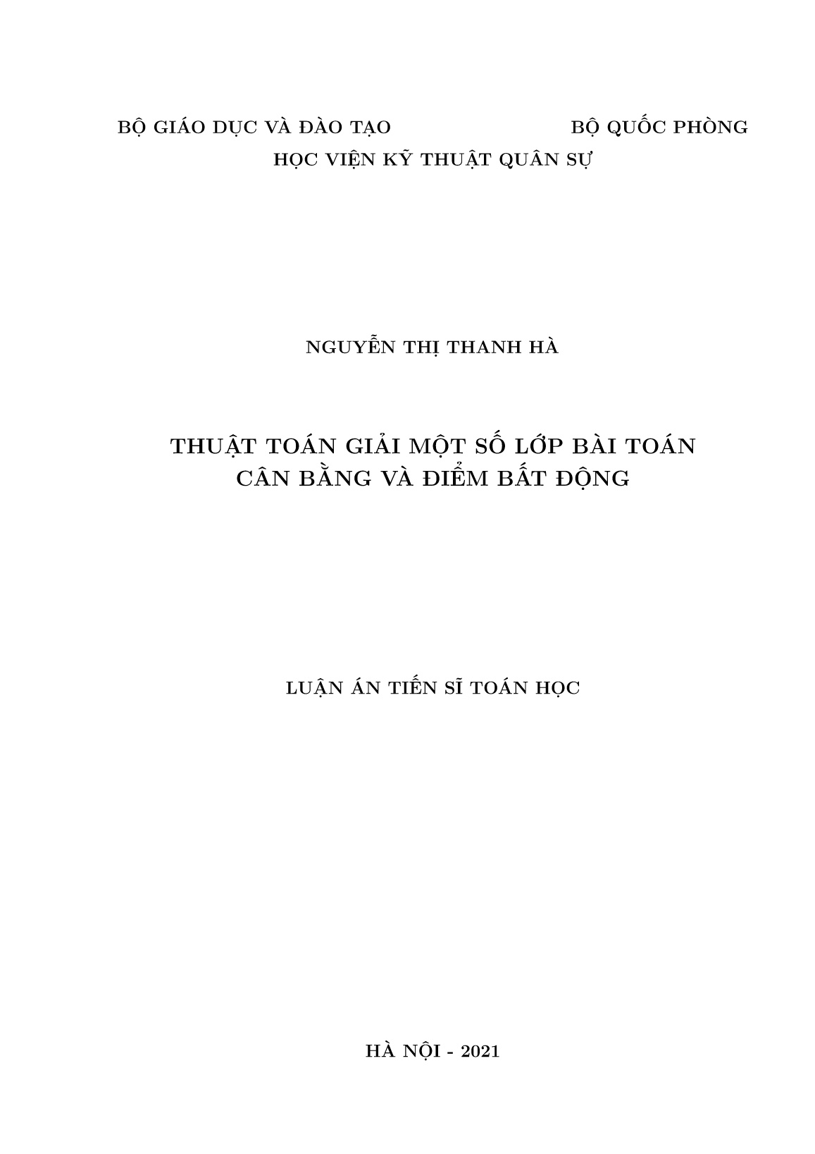 Luận án Thuật toán giải một số lớp bài toán cân bằng và điểm bất động trang 1