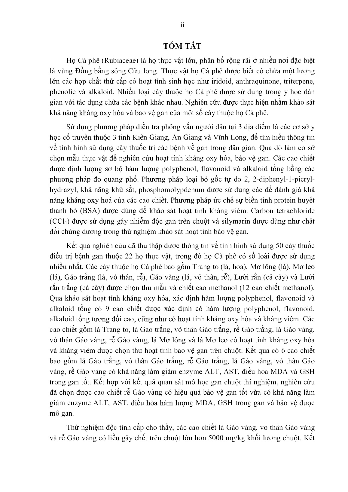 Luận án Khảo sát hiệu quả kháng oxy hóa và bảo vệ gan trên mô hình chuột của một số cây thuộc họ cà phê (Rubiaceae) trang 4
