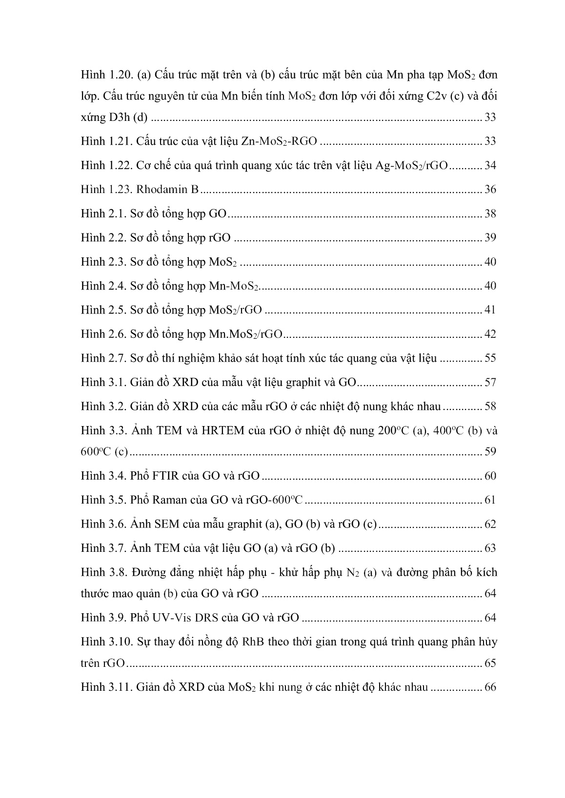 Luận án Nghiên cứu tổng hợp, đặc trưng xúc tác MoS₂/rGO biến tính với Mn và ứng dụng cho quá trình quang phân hủy Rhodamine B trong vùng ánh sáng khả kiến trang 10