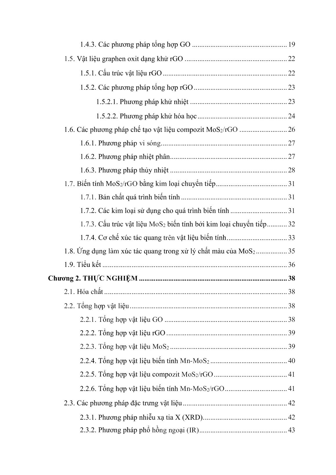 Luận án Nghiên cứu tổng hợp, đặc trưng xúc tác MoS₂/rGO biến tính với Mn và ứng dụng cho quá trình quang phân hủy Rhodamine B trong vùng ánh sáng khả kiến trang 2