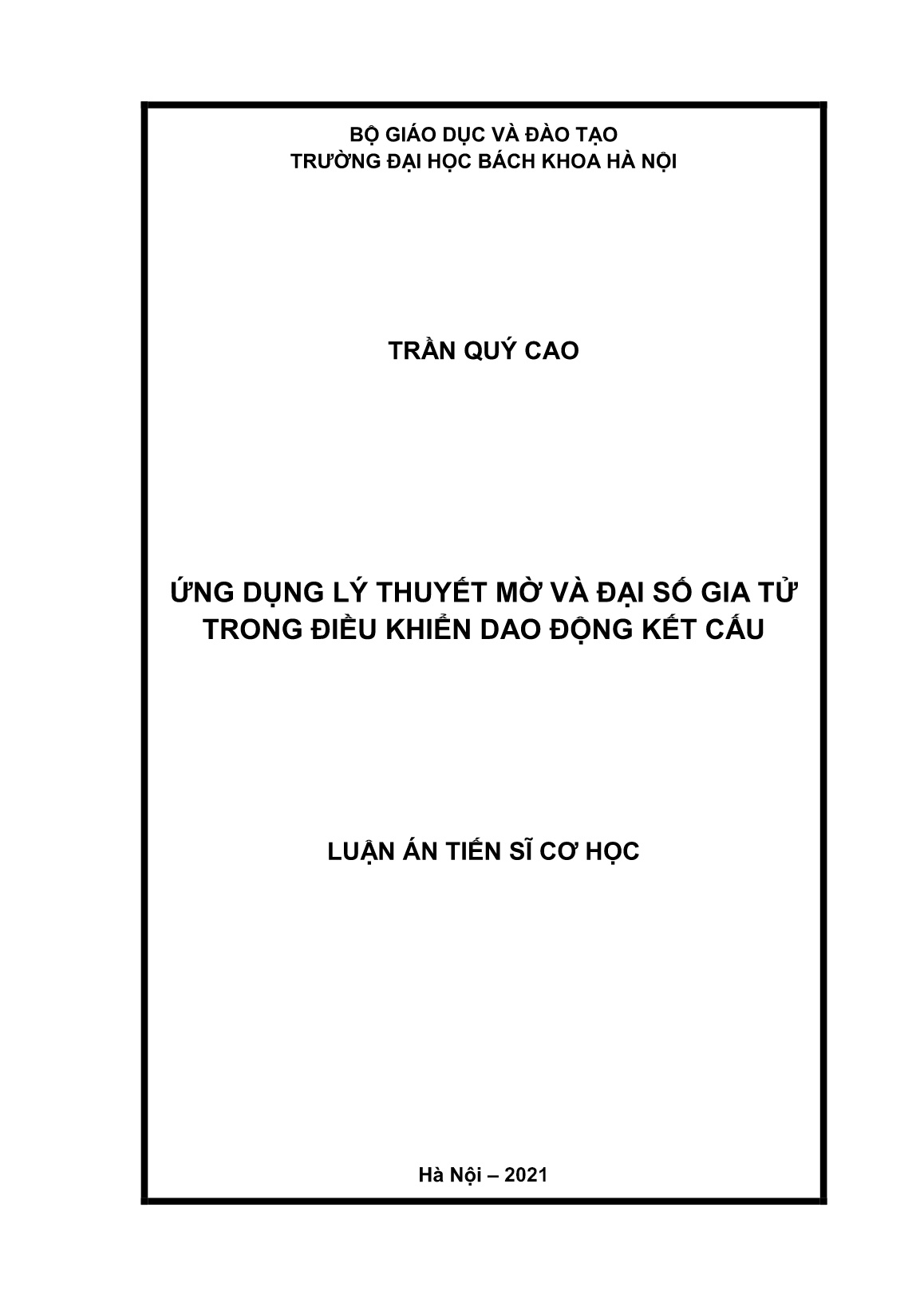 Luận án Ứng dụng lý thuyết mờ và đại số gia tử trong điều khiển dao động kết cấu trang 1